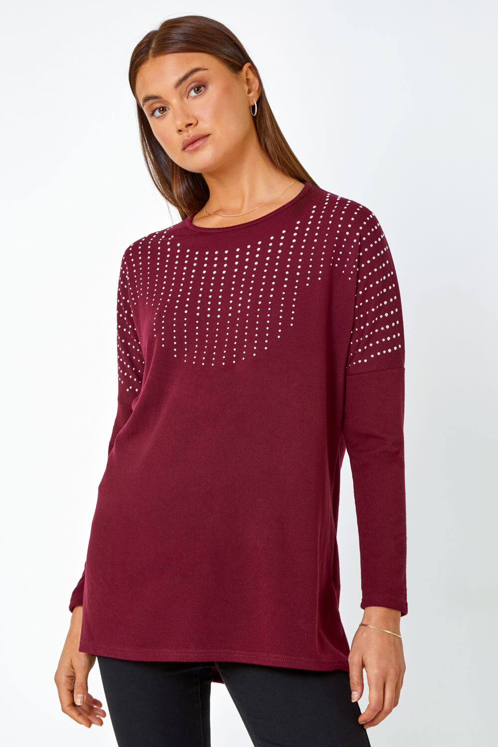 Wine Embellished Stretch Top, Image 1 of 5