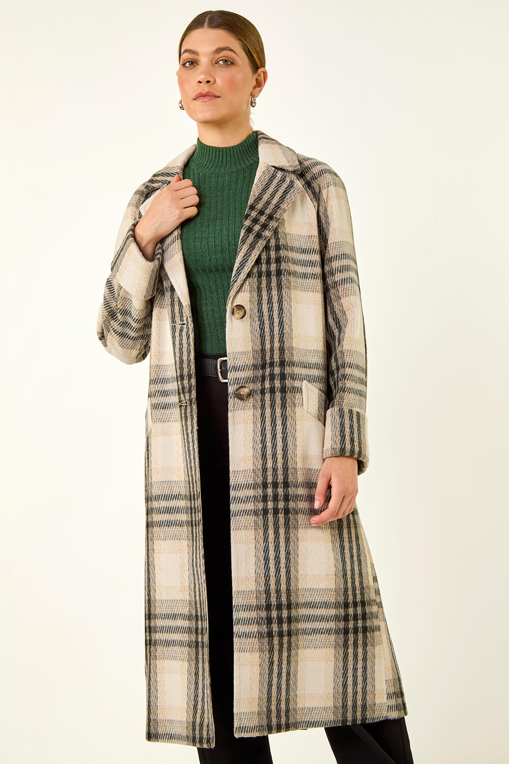 Ivory Check Print Longline Coat, Image 6 of 7
