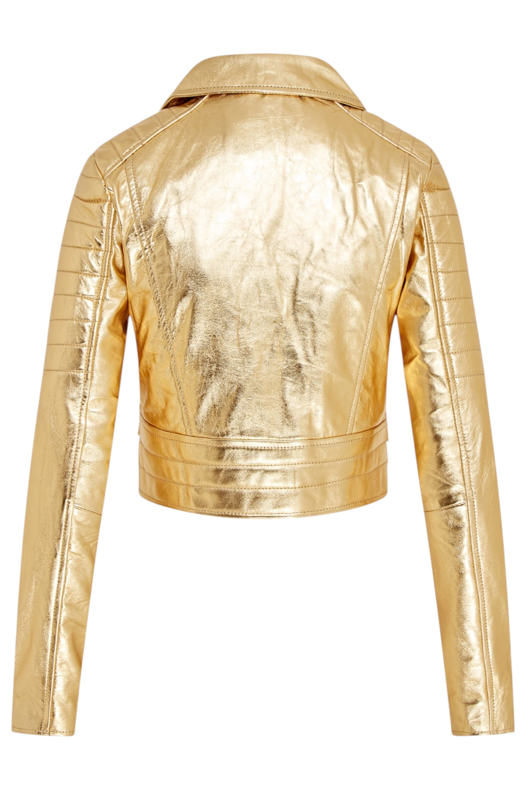 Gold Cropped Brando Leather Biker Jacket, Image 5 of 7