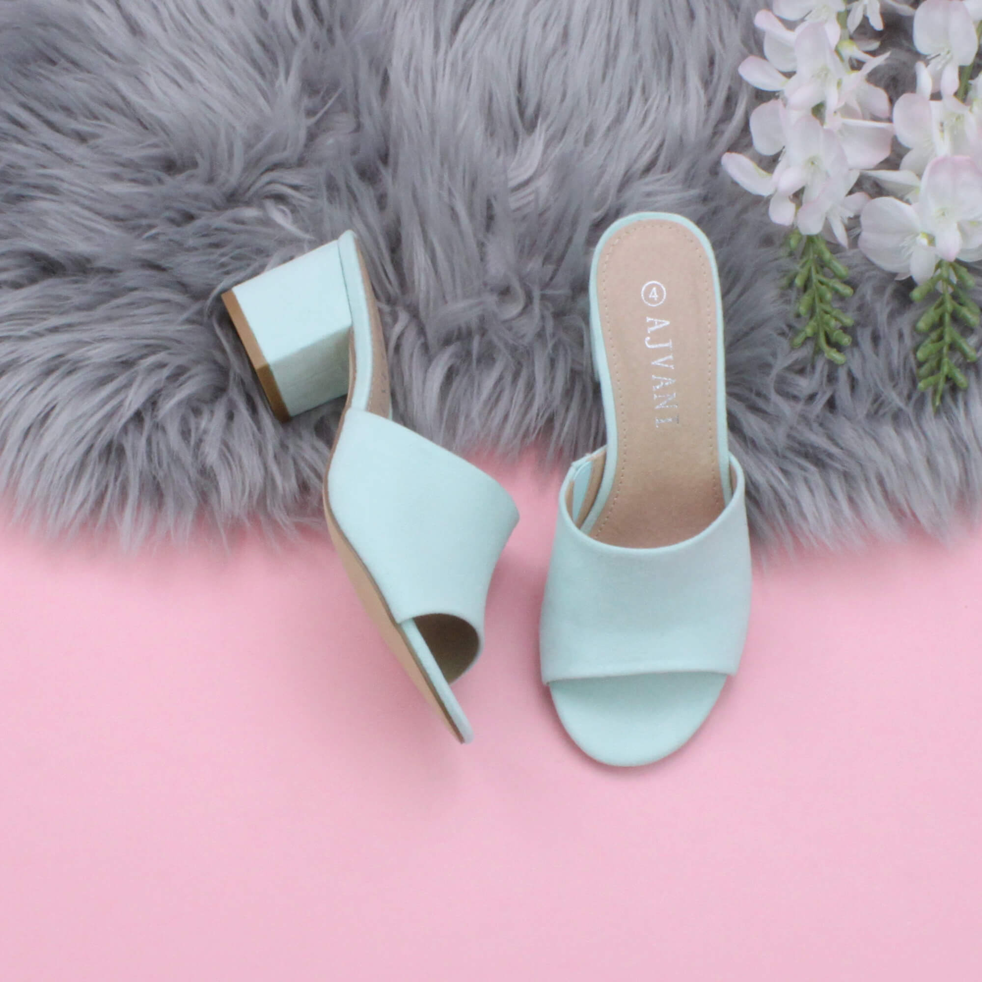 Mint AJVANI Mint Mid Block Heel Peep Toe Mules Sandals, Image 4 of 6