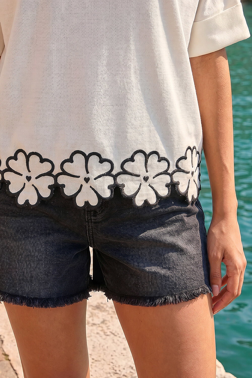 Ivory Floral Trim Knit Top, Image 5 of 4