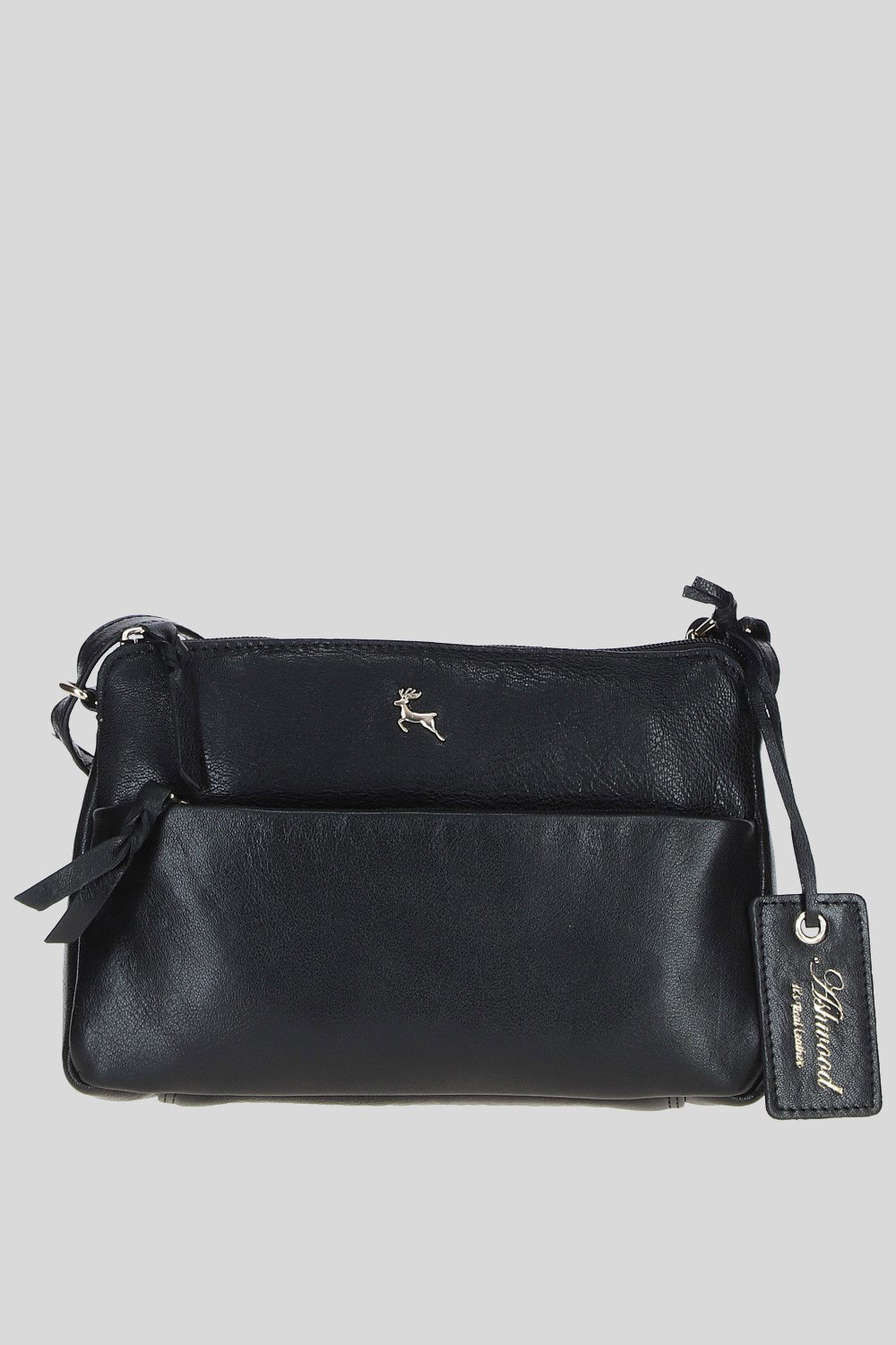 Black 'Rose' Elegant Leather Crossbody Bag with Adjustable Strap, Image 1 of 4