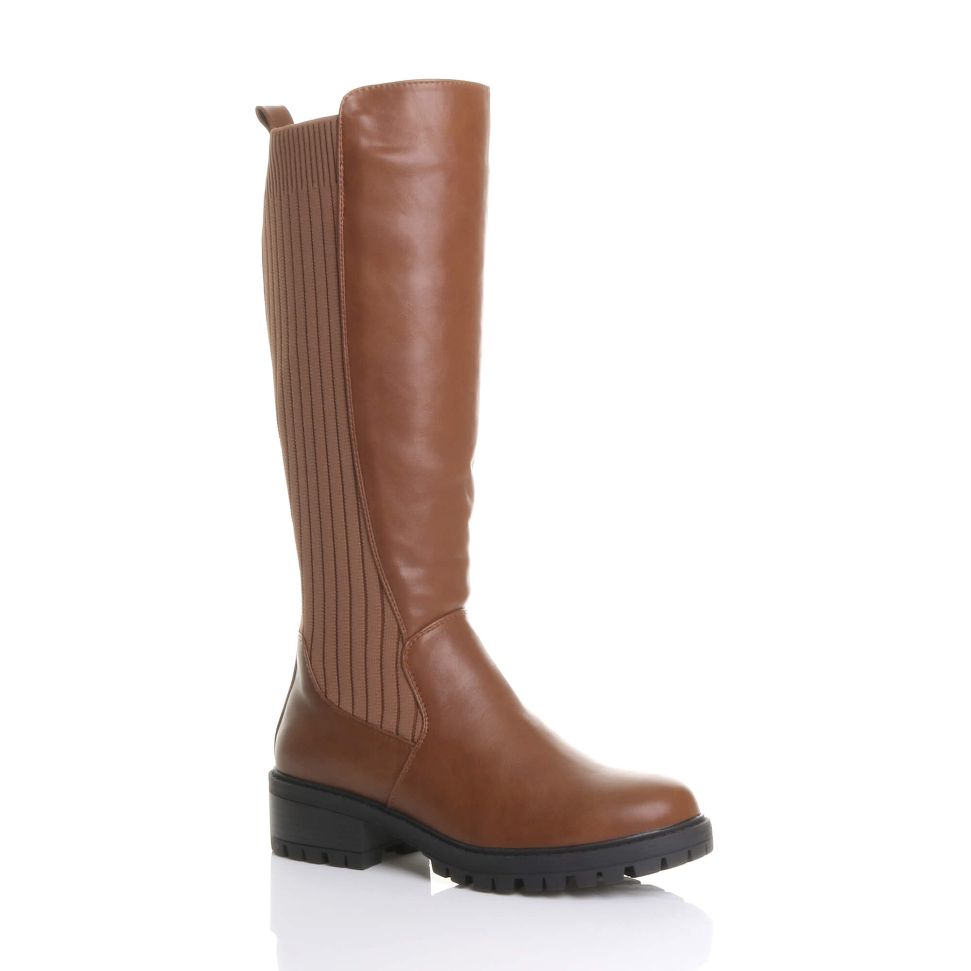 Black Knitted Stretchy Knee Chelsea Riding Calf Boots
