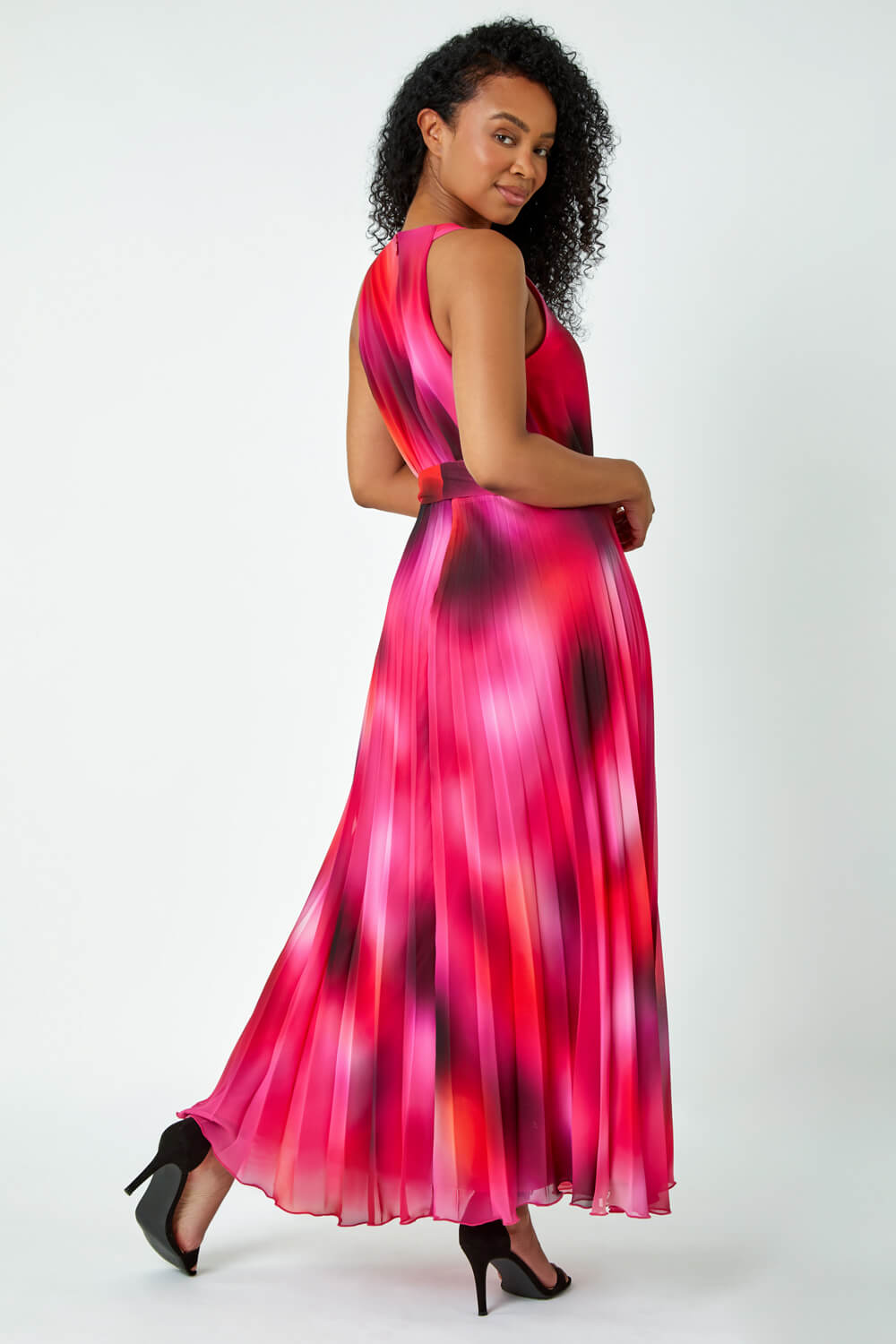 Pink Petite Halterneck Pleated Maxi Dress, Image 4 of 5