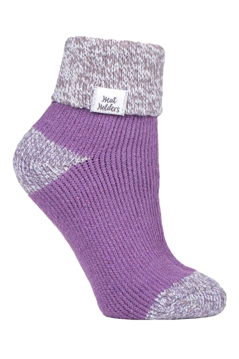 Purple Ladies Ribbed Cuff Thermal Bed Socks for Lounging Around, Image 1 of 5