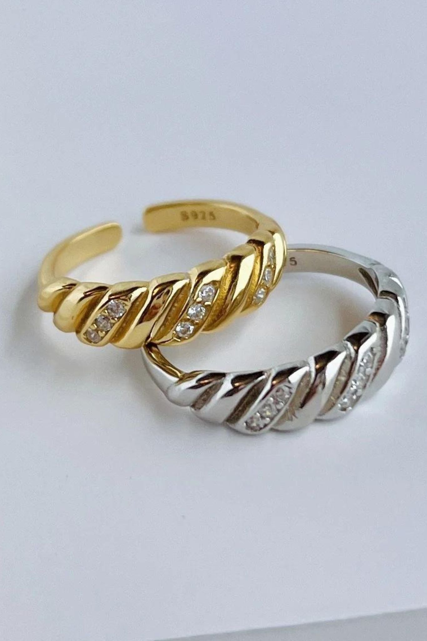 Gold Mia Gioielli Gold Sterling Silver CZ Adjustable Dome Ring, Image 1 of 3