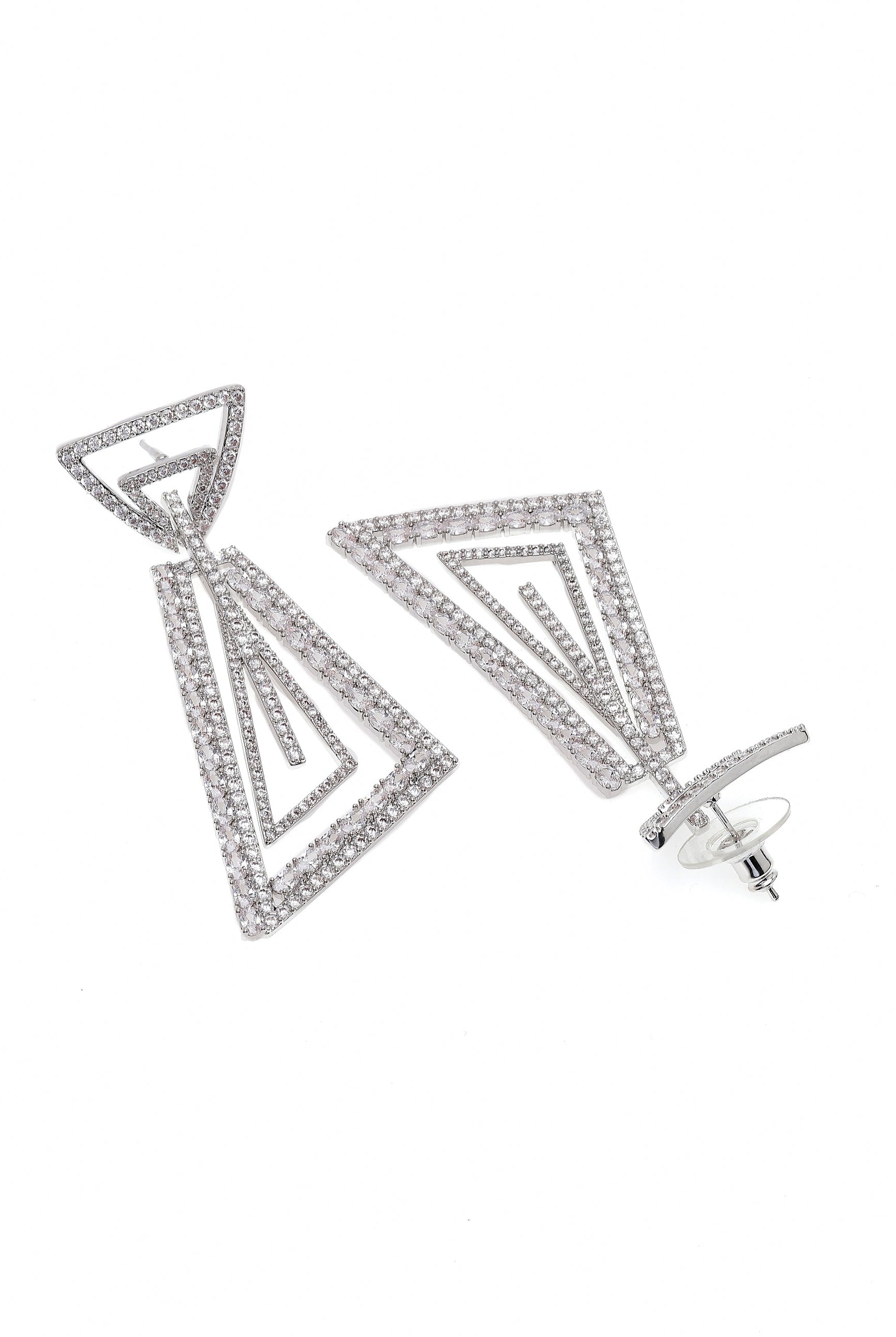 Silver Shimmering Geometric Dangle Earrings, Image 3 of 4