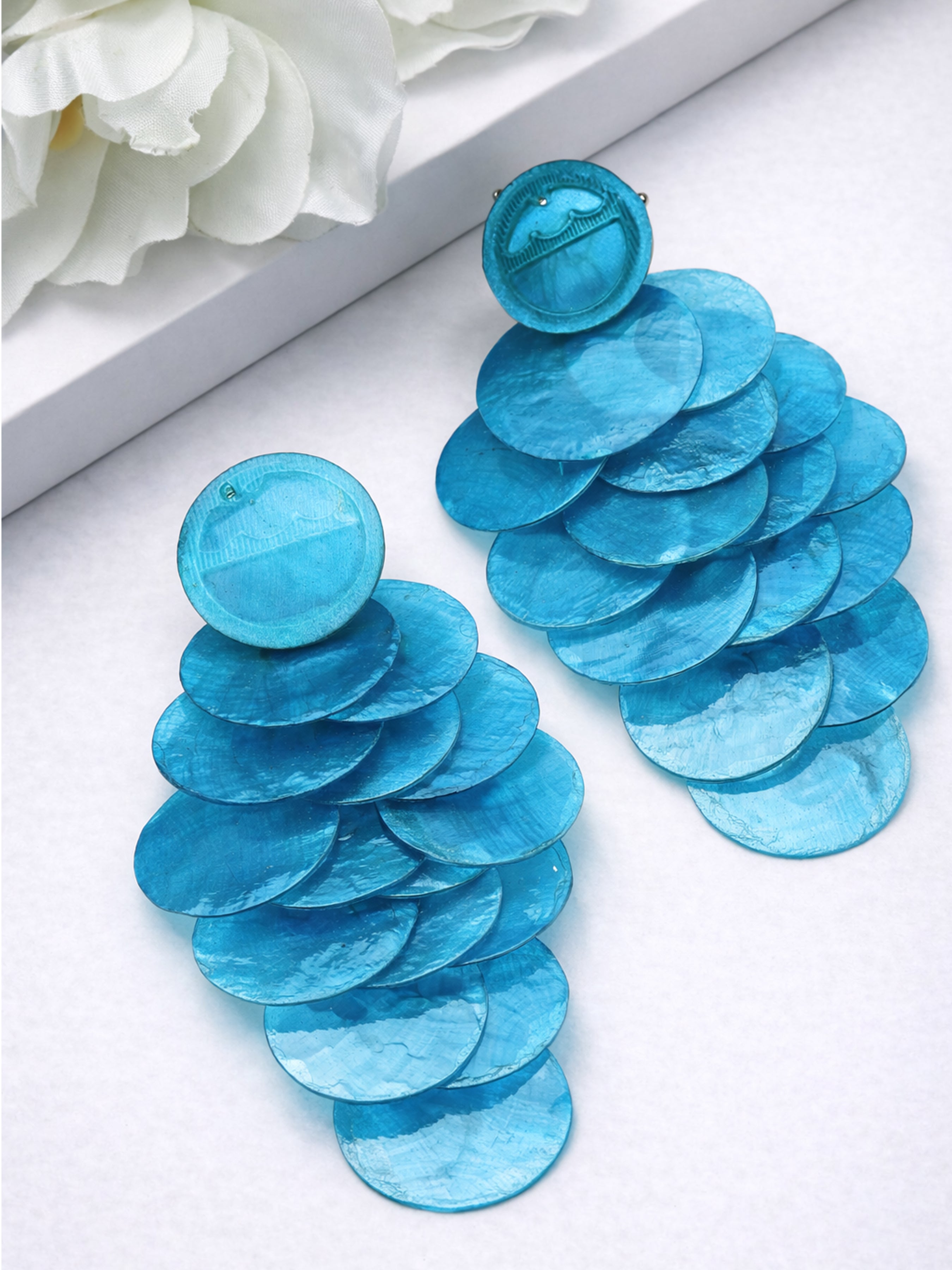 Blue AVANT-GARDE PARIS Blue Natural Shell Disc Cascade Drop Earrings, Image 3 of 3