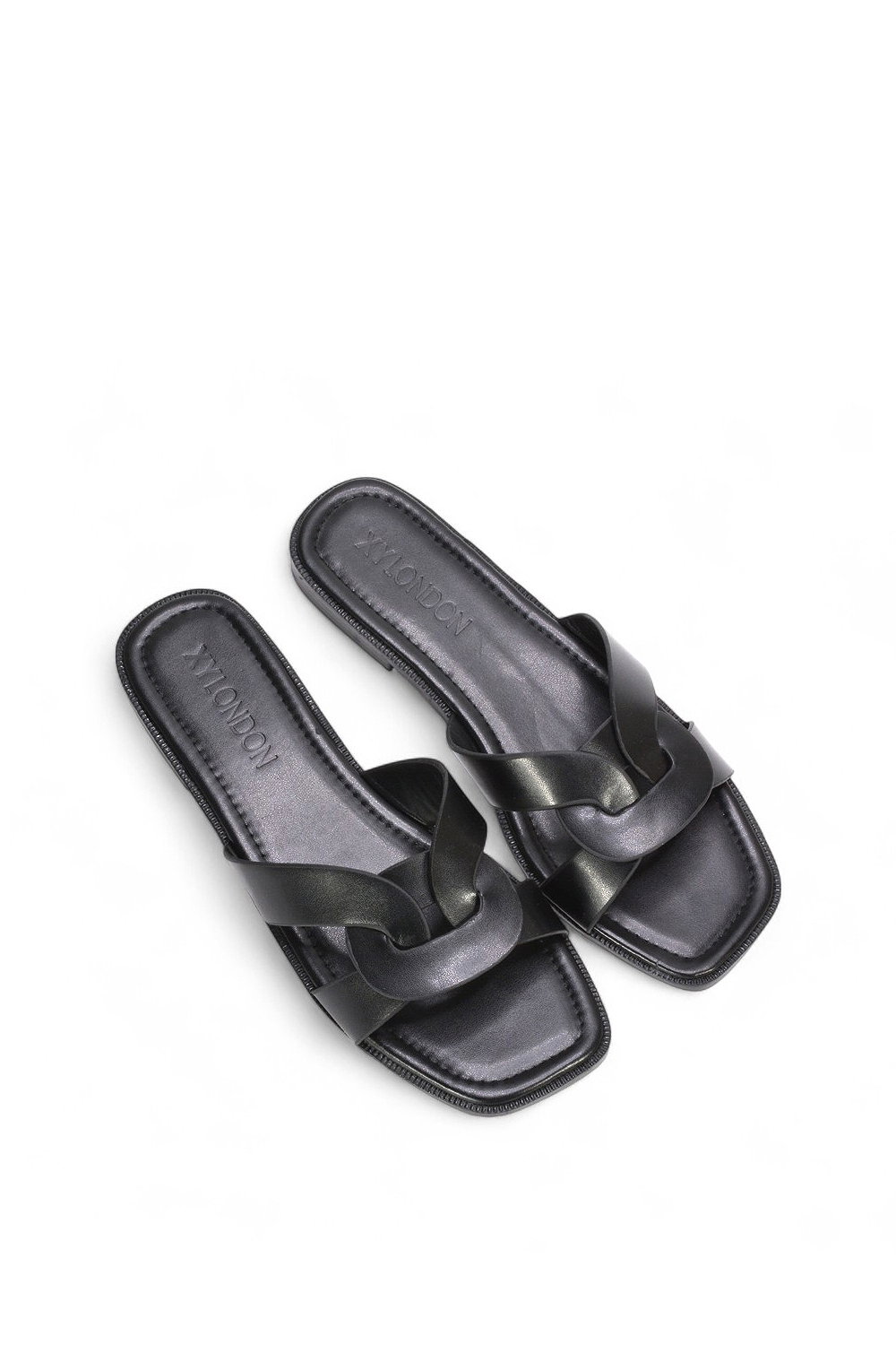 Black 'Charley' Open Toe Slip On Slider Sandals With Square Toe, Image 5 of 5