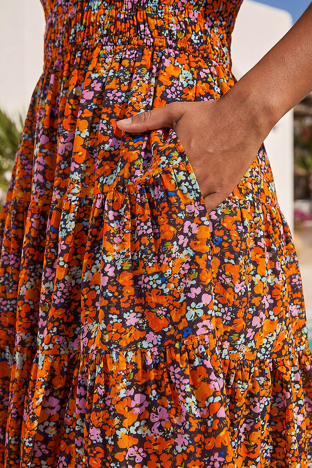 ORANGE Dusk Floral Print Shirred Skort Dress, Image 5 of 4