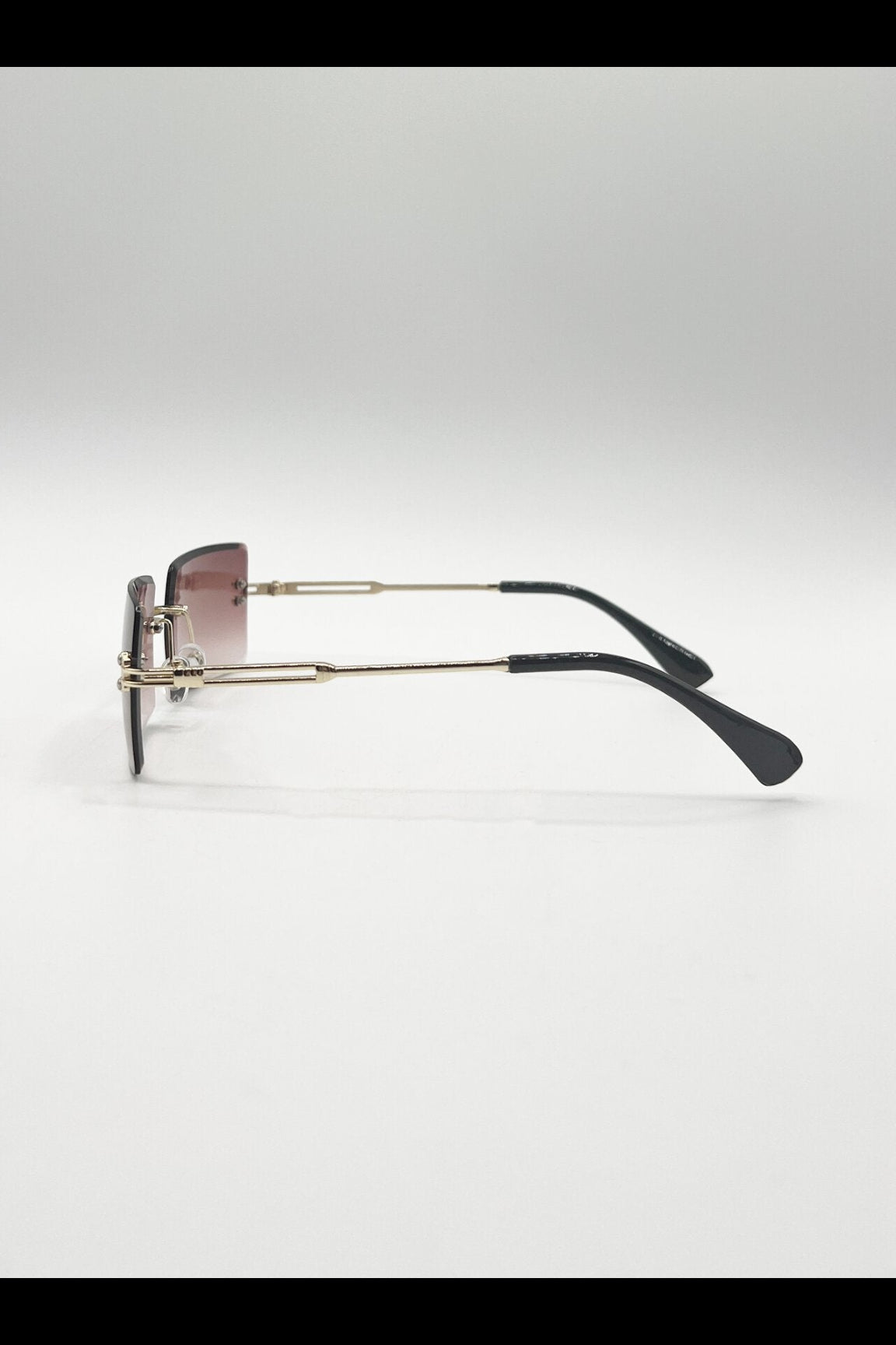 Brown Rimless Rectangle Sunglasses in Brown, Image 4 of 6