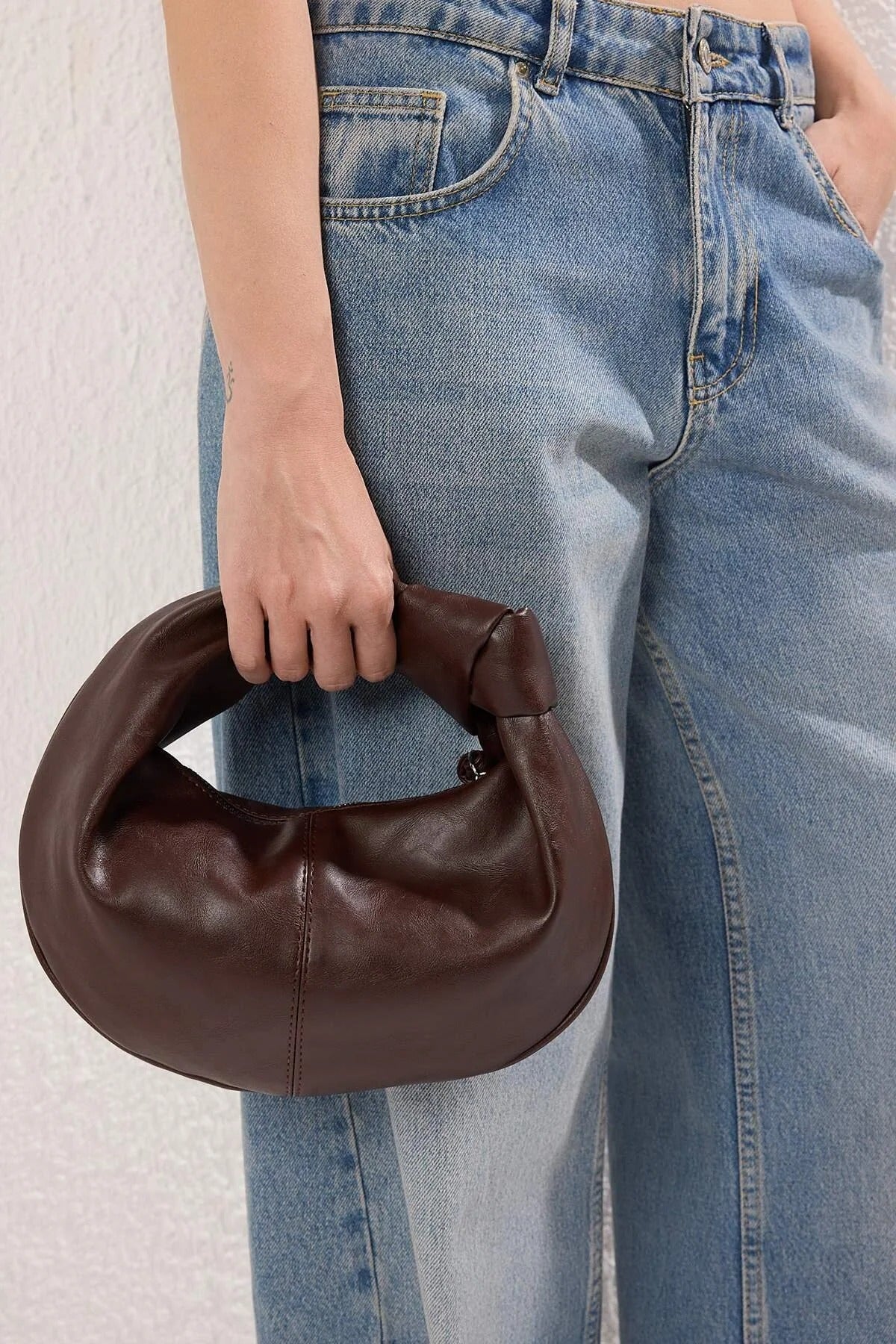 Dark Brown Oval Knot-Handle Mini Shoulder Bag, Image 1 of 3