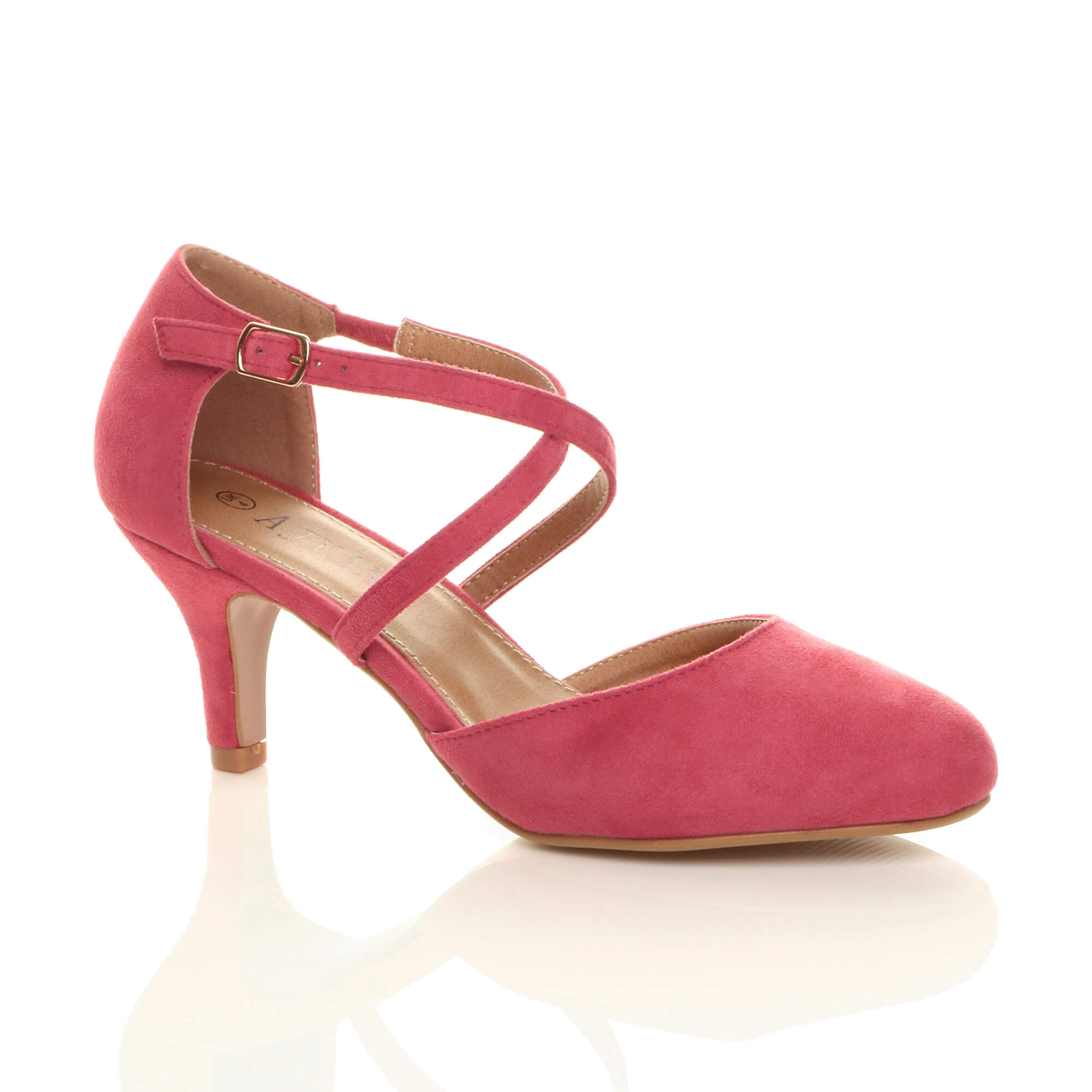 Coral AJVANI Coral Mid Heel Crossed Straps Court Shoes, Image 1 of 6