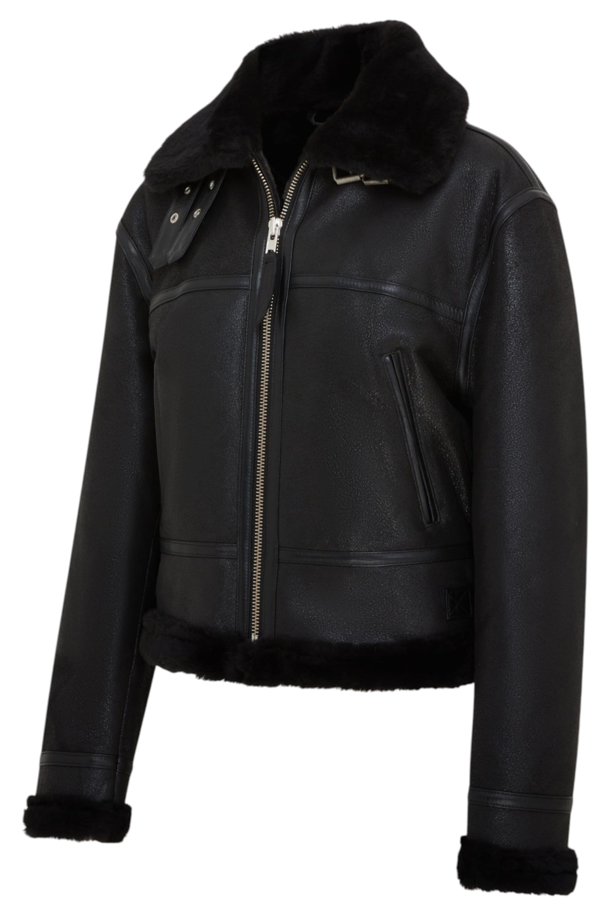 Black Infinity Leather Black Bomber B3 Sheepskin Jacket -Akiak, Image 2 of 6
