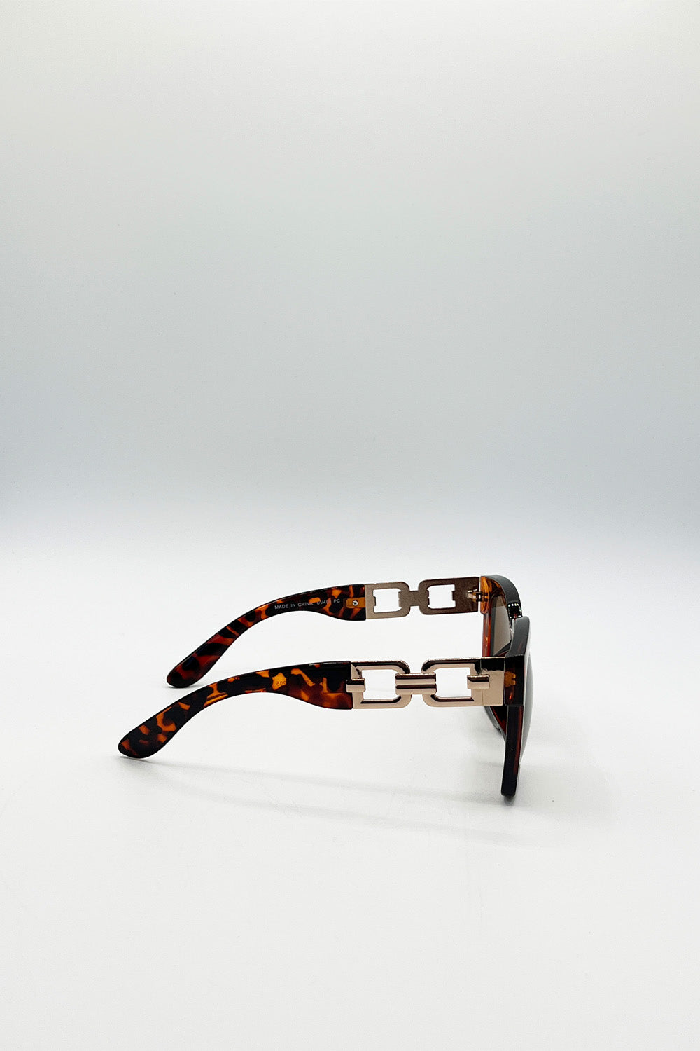 Brown SVNX Brown Oversized Sunglasses with Gold Chain Detail, Image 2 of 6