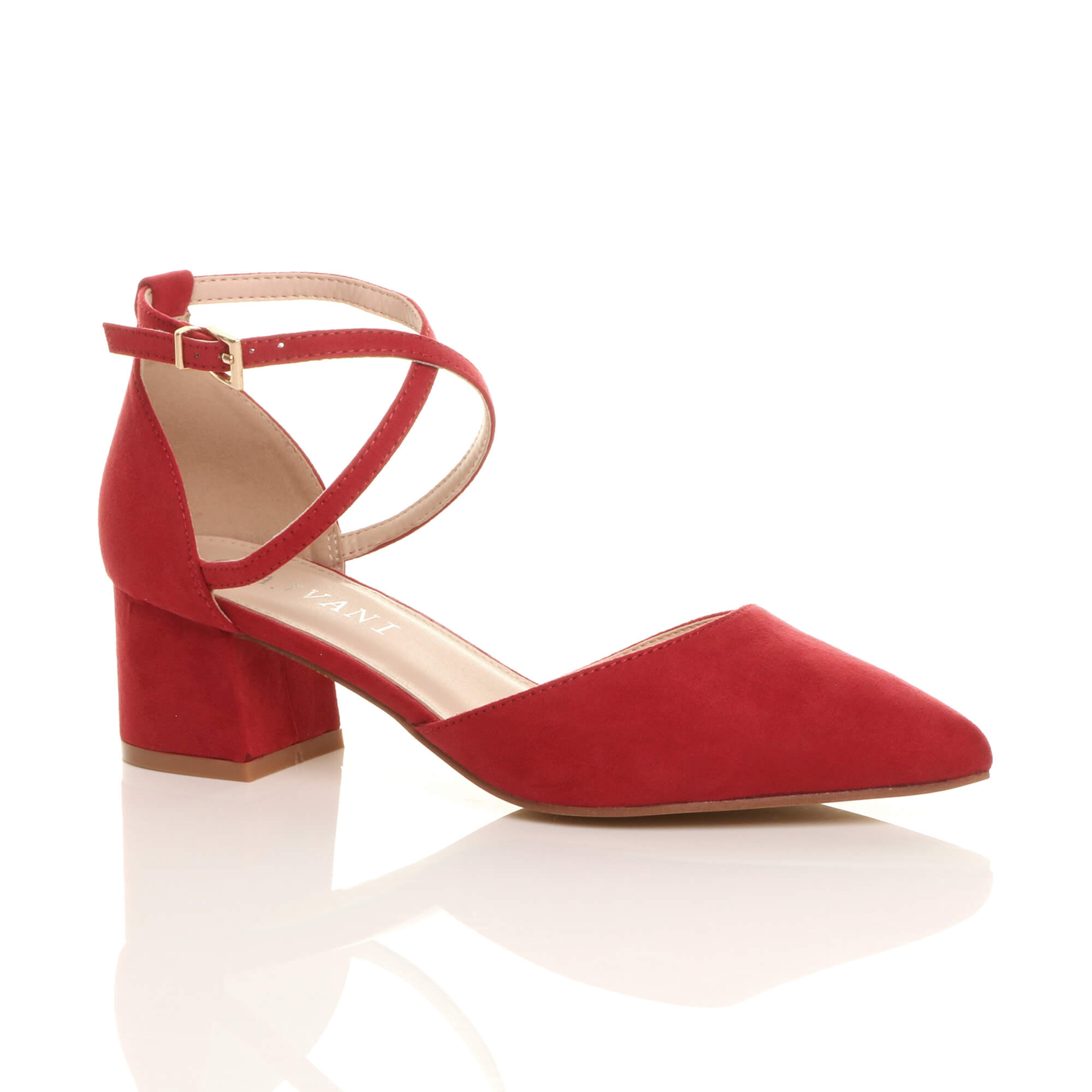 Purple Mid Block Heel Crossed Strap Pointed Toe 2 Part Heels