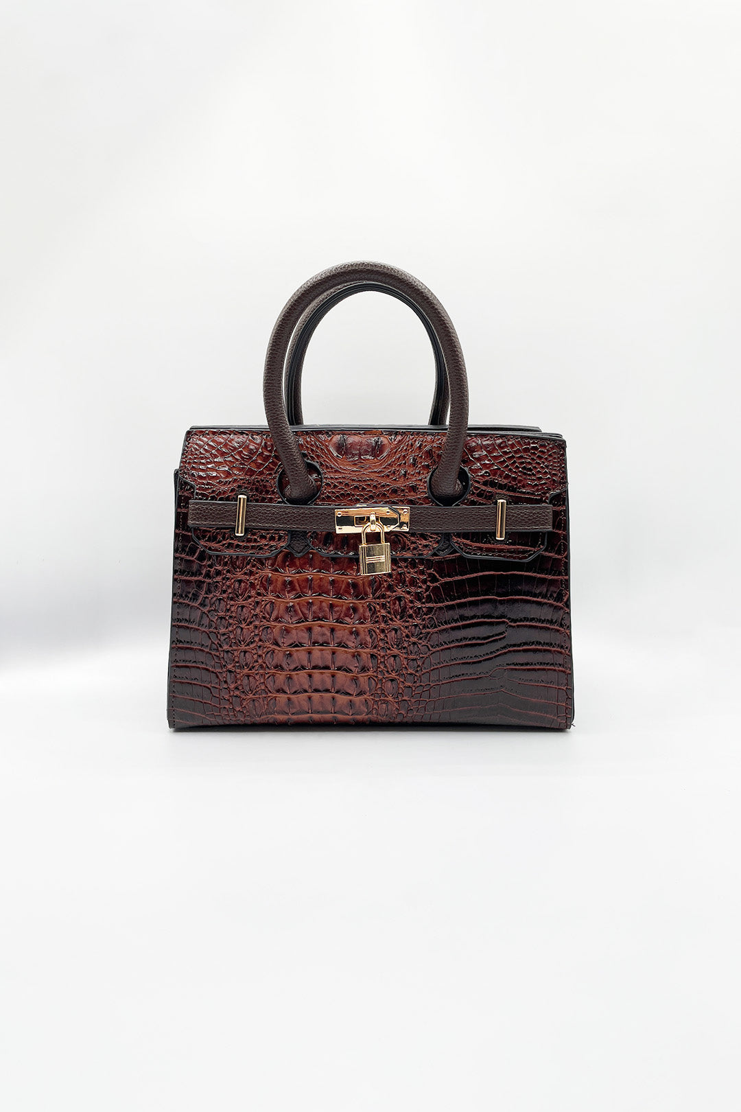 Dark Brown Croc-Print Handbag, Image 3 of 5
