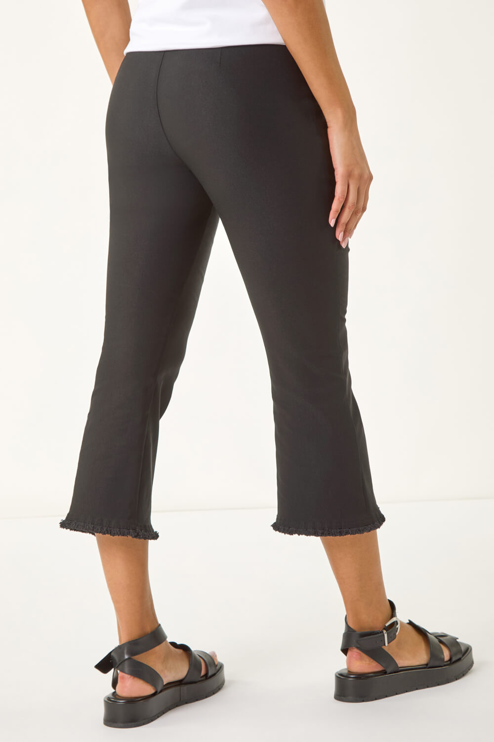 Black Trim Flared Cropped Stretch Trousers, Image 4 of 5