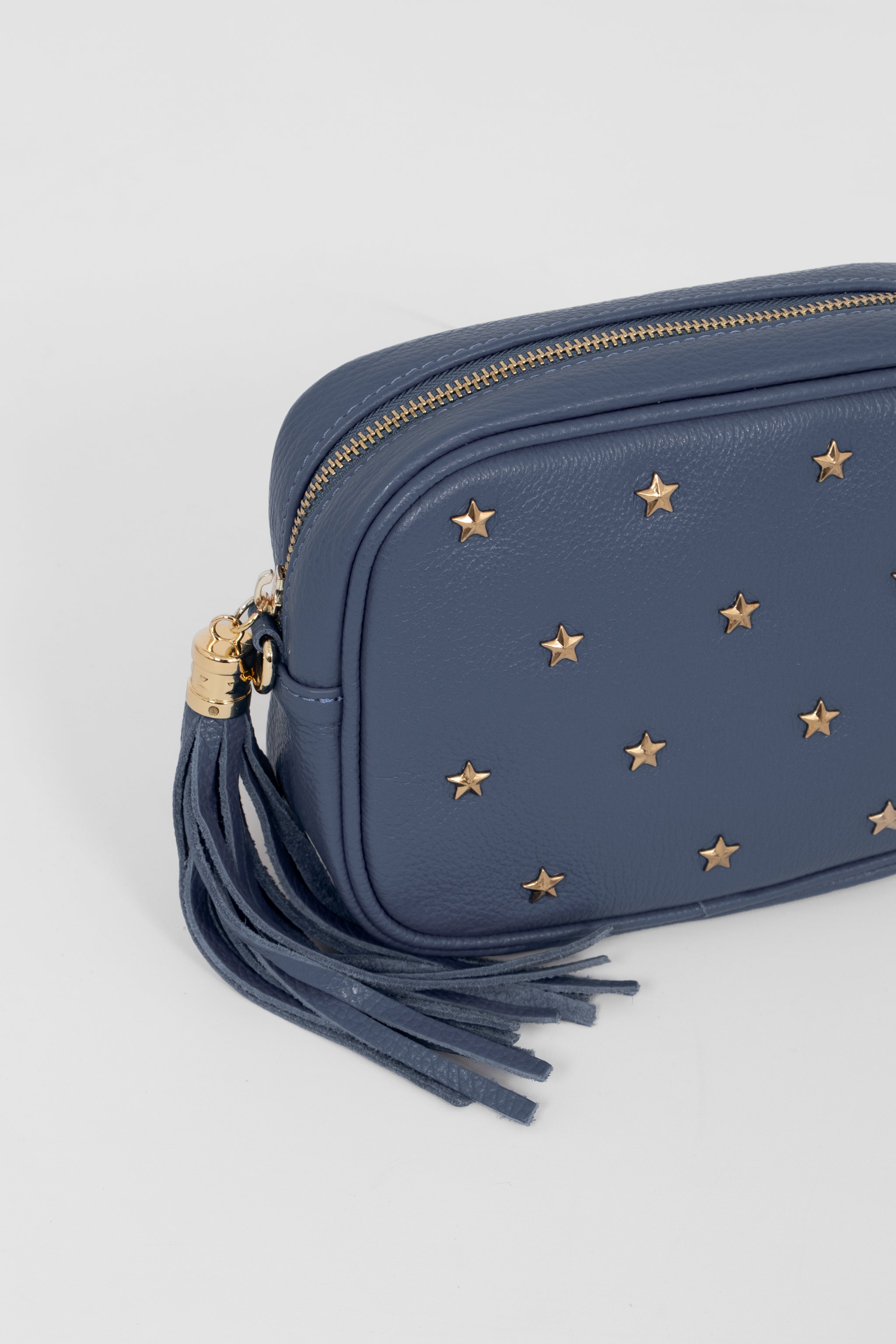 Navy Blue Star Studded Italian Leather Crossbody Bag, Image 2 of 3