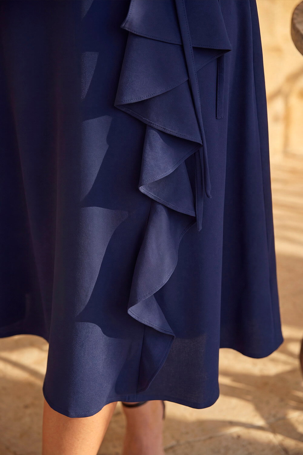 Navy Bardot Ruffle Wrap Dress, Image 5 of 4