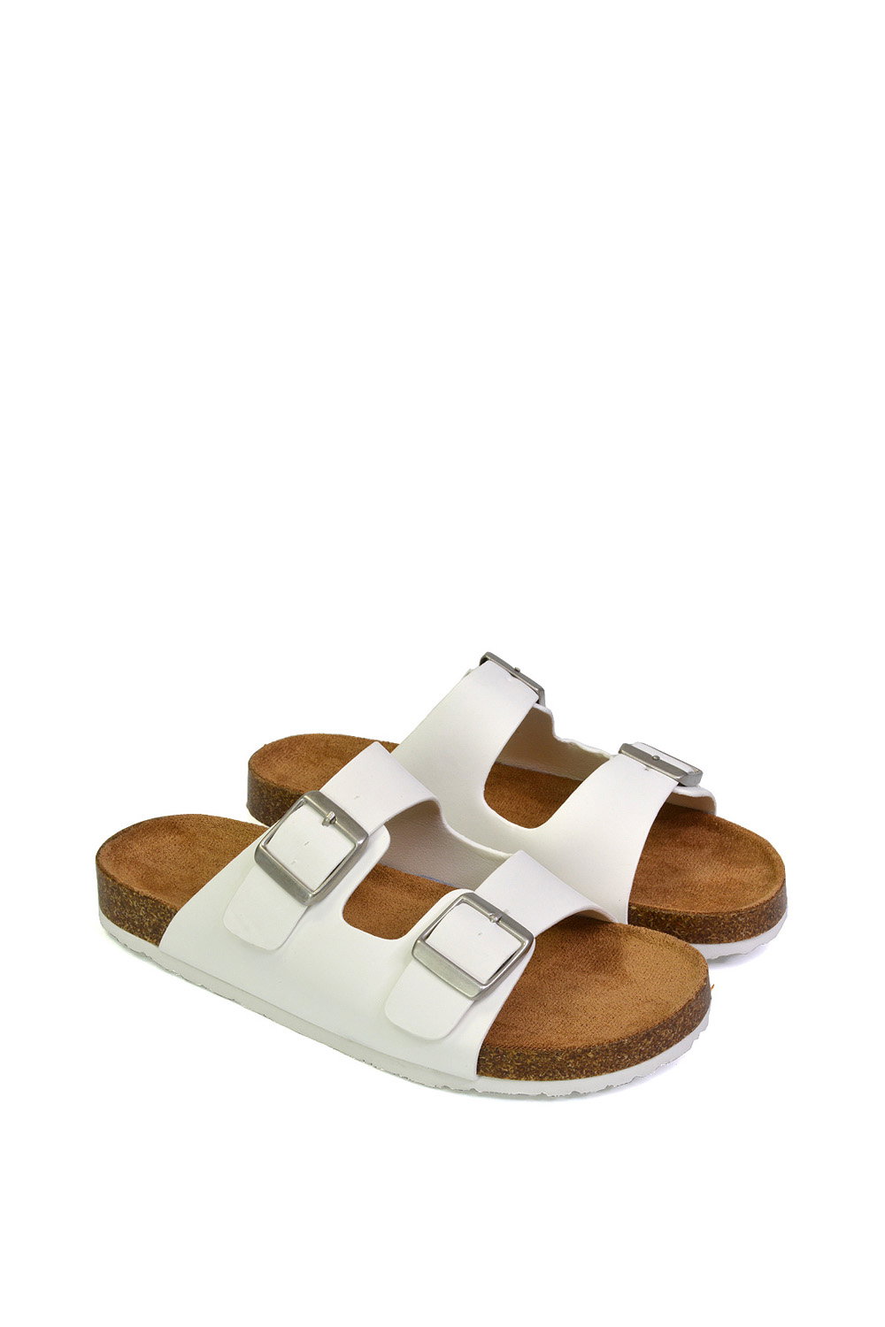 White XY LONDON White 'Star' Double Strap Buckle Up Summer Slip On Flat Sandals, Image 3 of 5