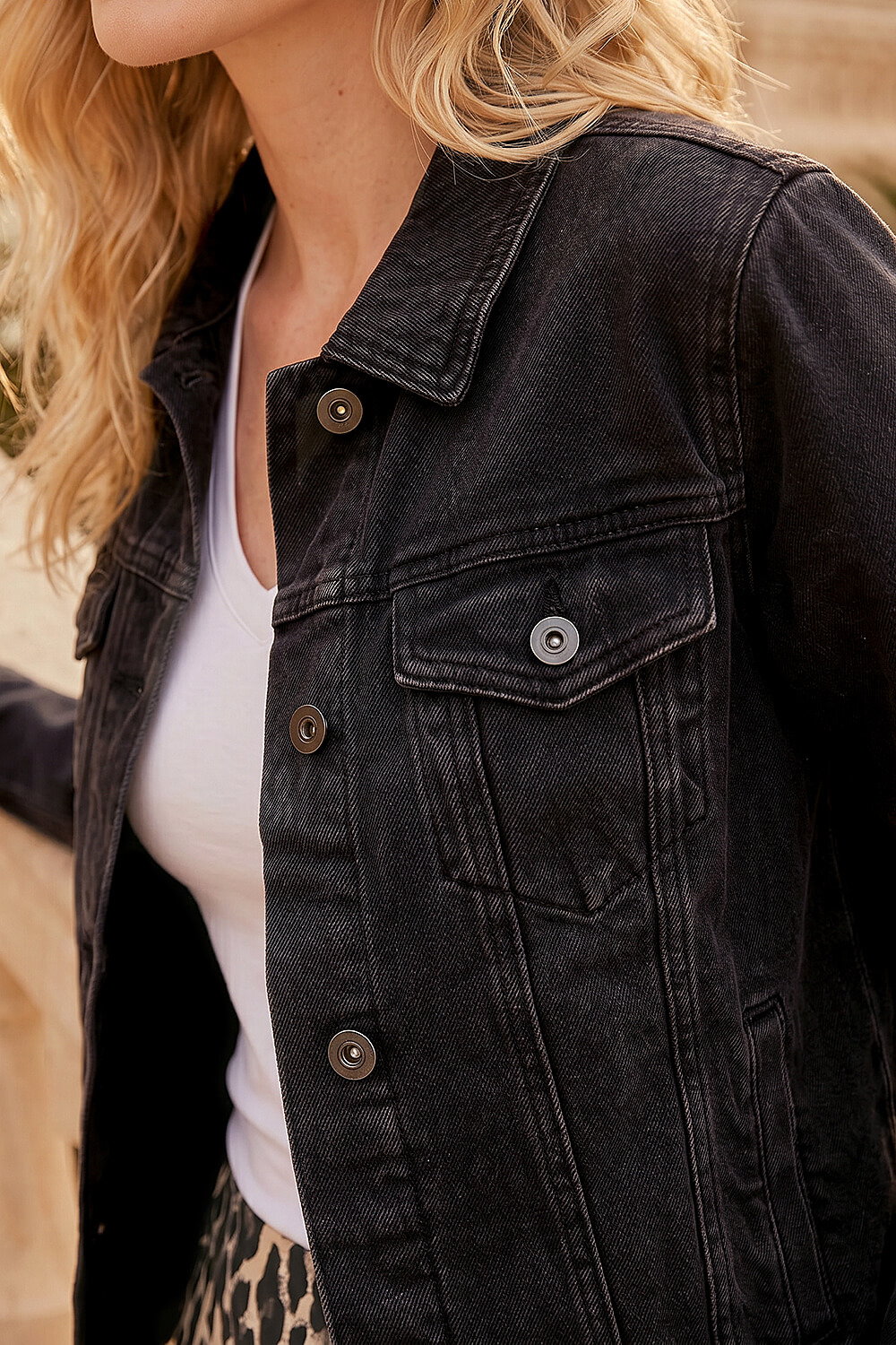 Black Classic Cotton Denim Jacket, Image 5 of 4