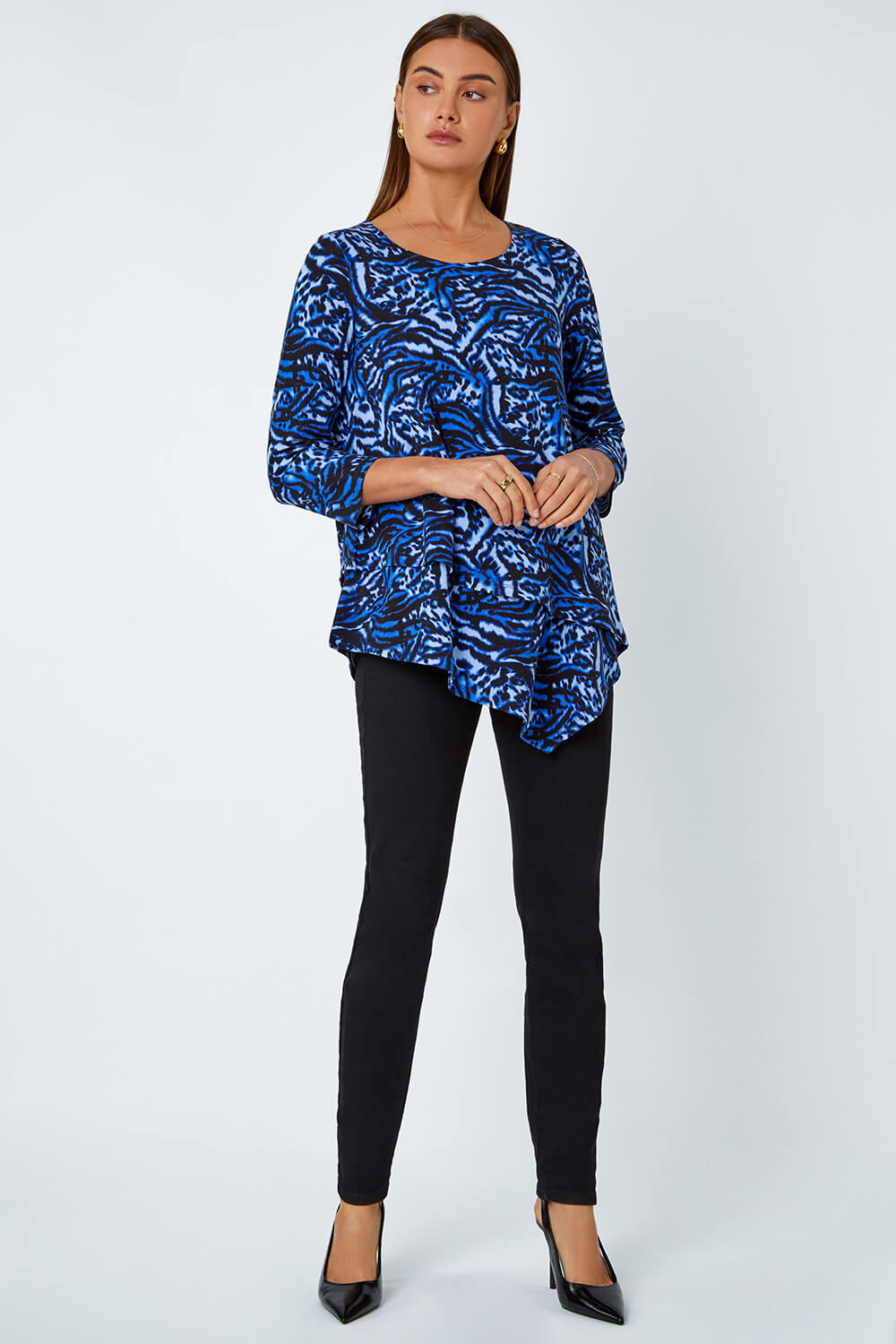 Blue Animal Asymmetric Layer Stretch Top, Image 3 of 5