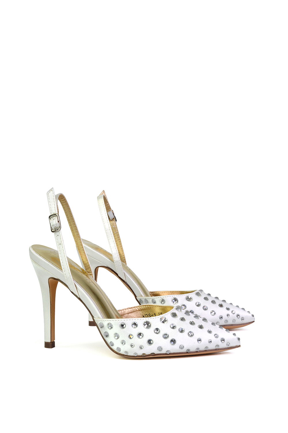 Ivory XY LONDON Ivory 'Shelly' Strappy Slingback Pointed Toe Diamante Stiletto Bridal Heels, Image 2 of 5