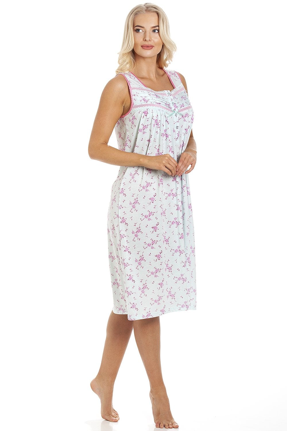 Aqua Camille Lingerie Aqua Floral Lightweight Sleeveless Nightdress, Image 3 of 6