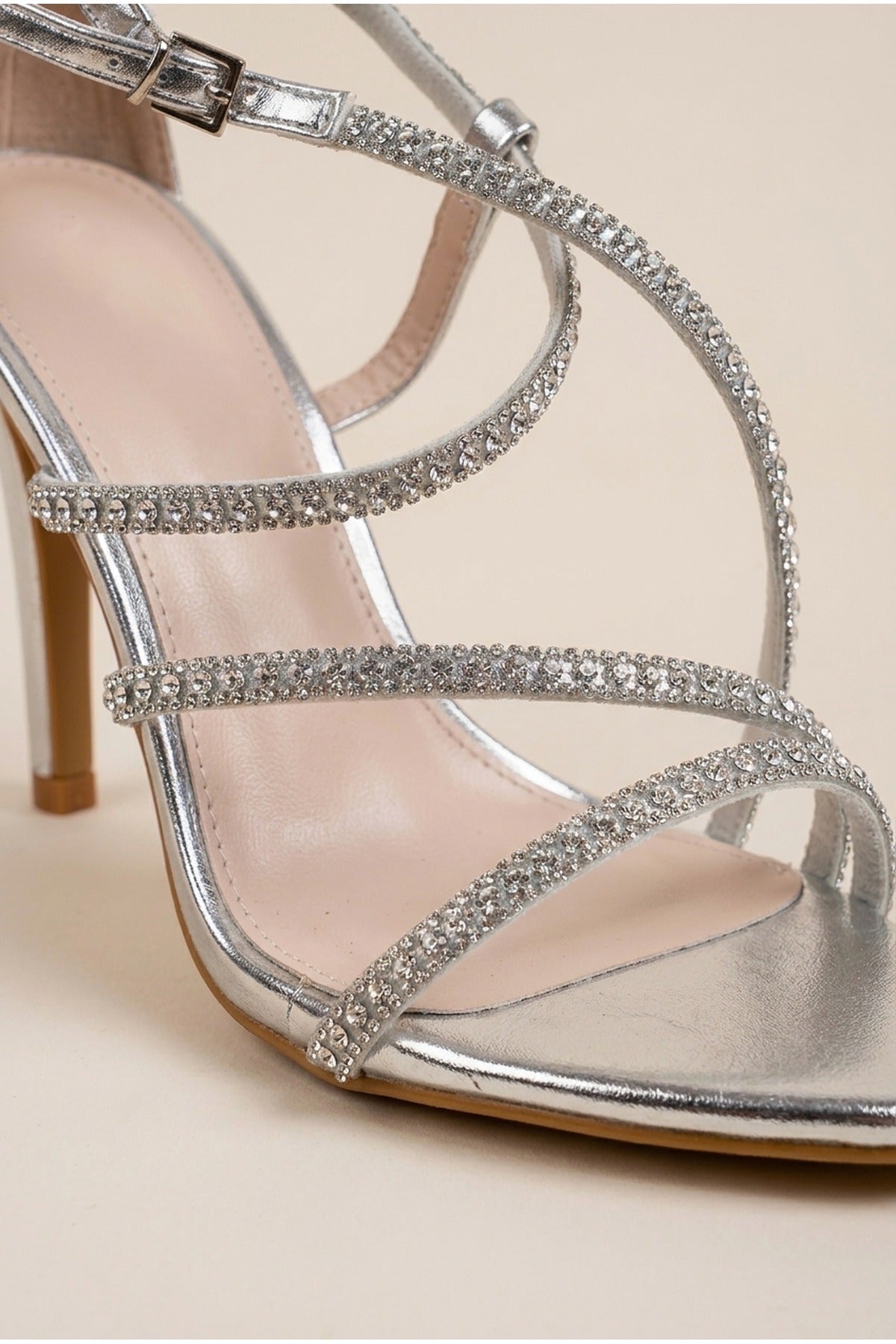 Silver Zinnia Rhinestone Embellished Strappy Sandals, Image 1 of 3