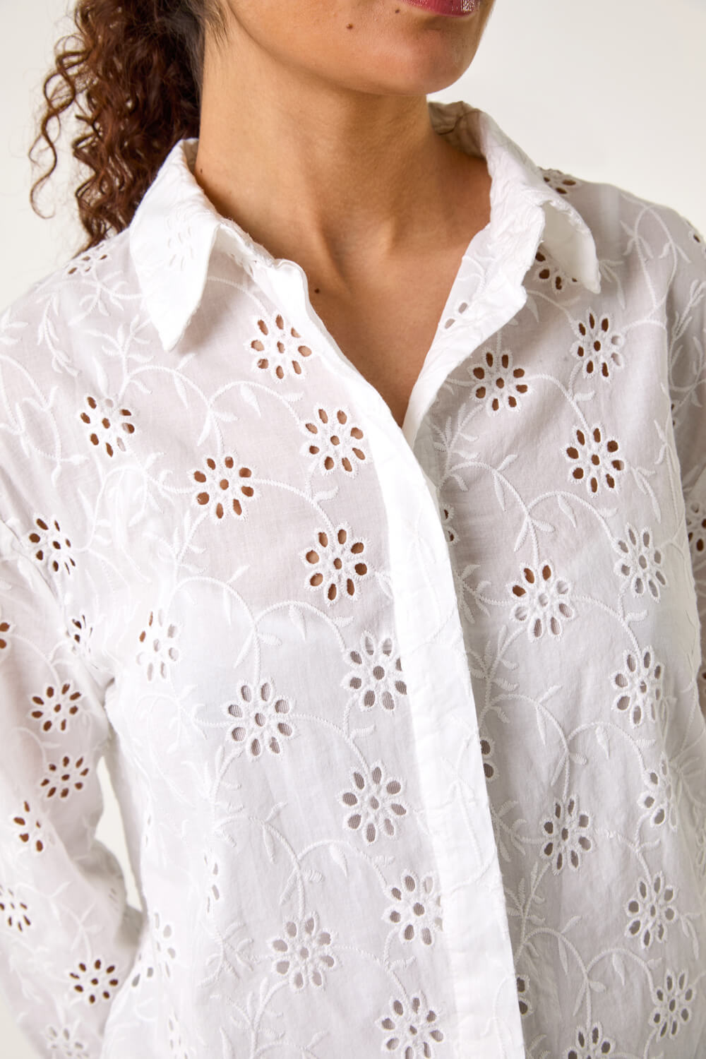 Ivory Floral Broderie Collar Cotton Shirt , Image 6 of 7