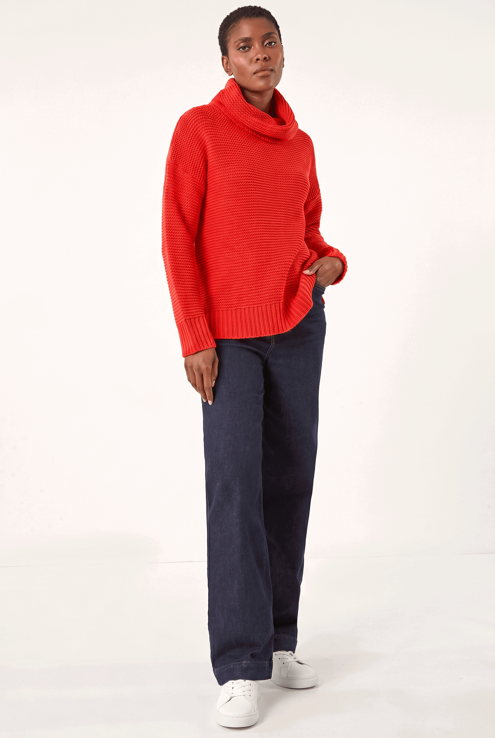 Red Textured Cowl Neck Jumper, Image 3 of 7