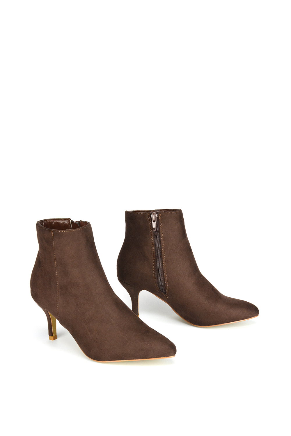Brown 'Anastsia' Low Mid Kitten High Heel Stiletto Zip-Up Ankle Boots, Image 2 of 4
