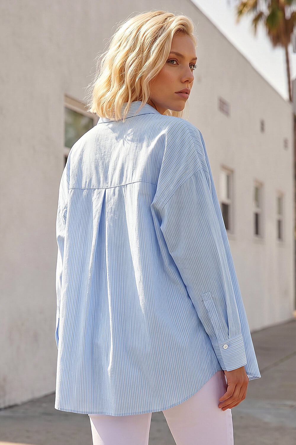 Blue Petite Stripe Buttoned Pocket Shirt, Image 4 of 4