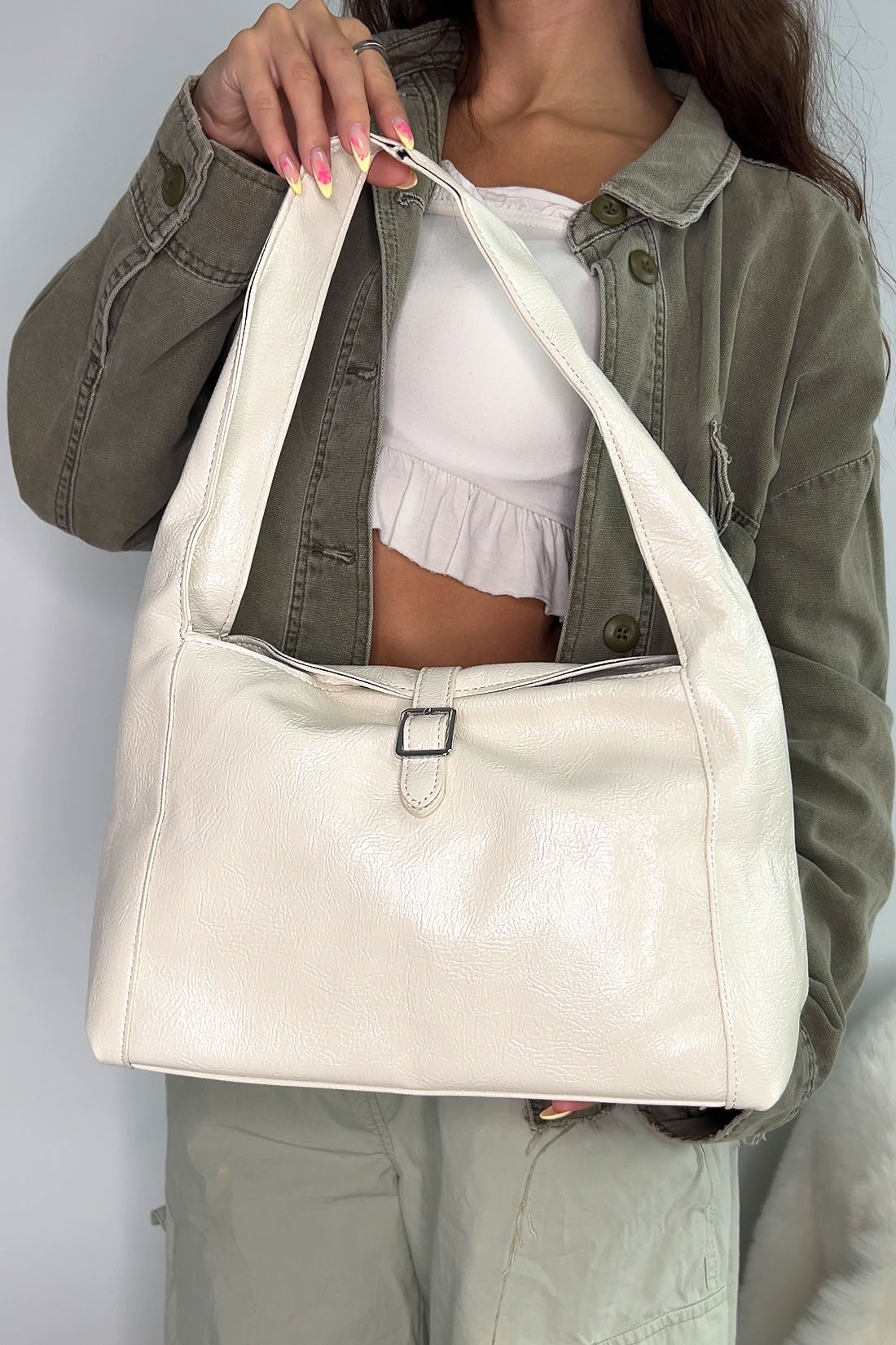 Beige Classic Sleek Shoulder Bag, Image 4 of 4