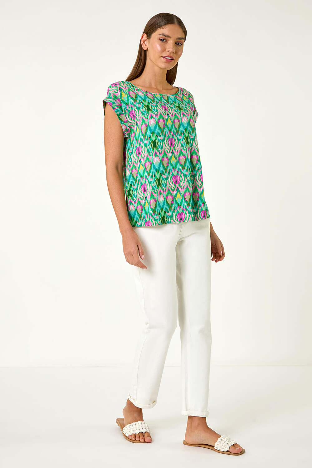 Green Abstract Print Shell Top, Image 3 of 5