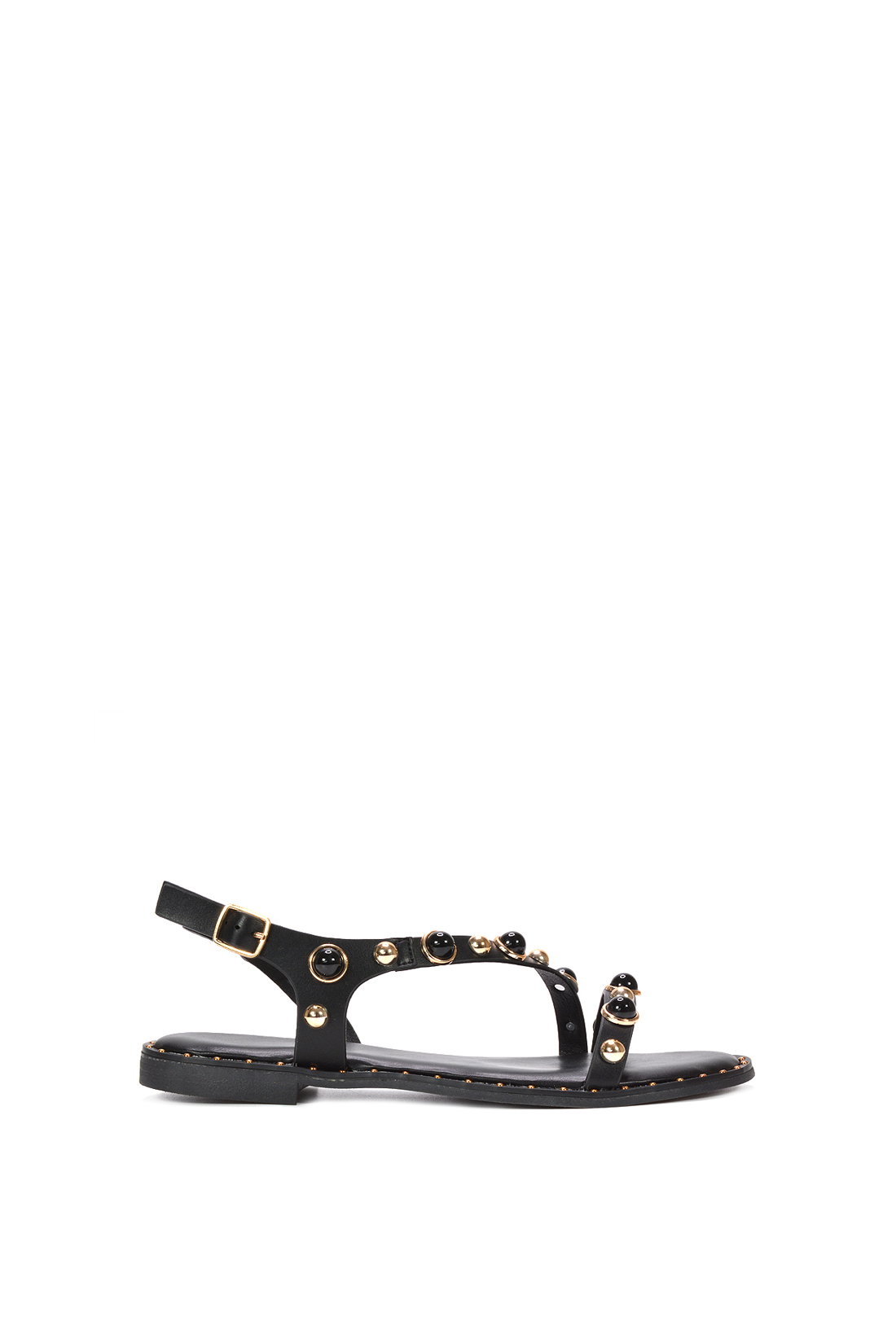 Black XY LONDON Black Flat Slingback Sandals With Studded Pearls, Image 1 of 6