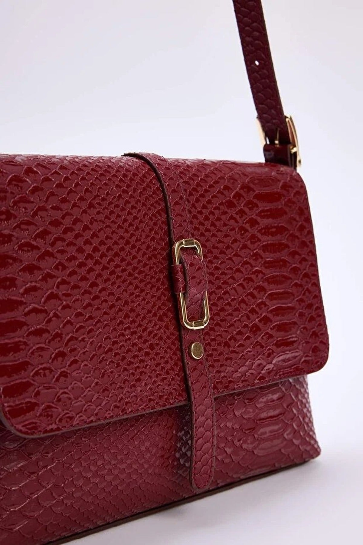 Red Buckle Detail Flap Over Shoulder Bag, Image 2 of 4