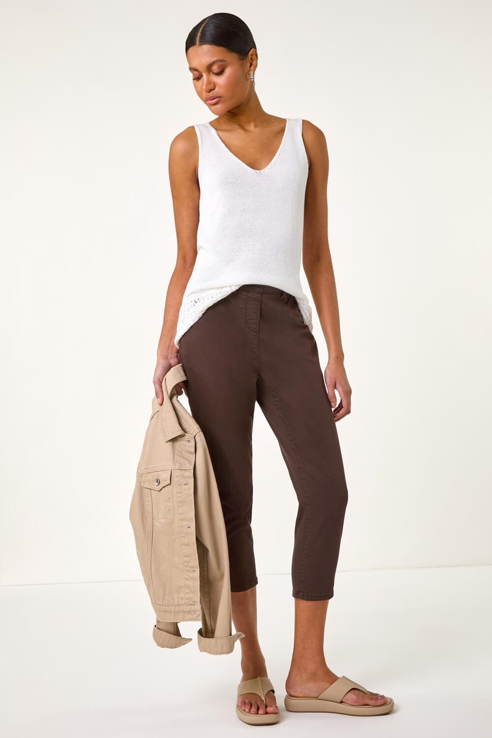 Chocolate Cropped Stretch Denim Jegging, Image 3 of 5