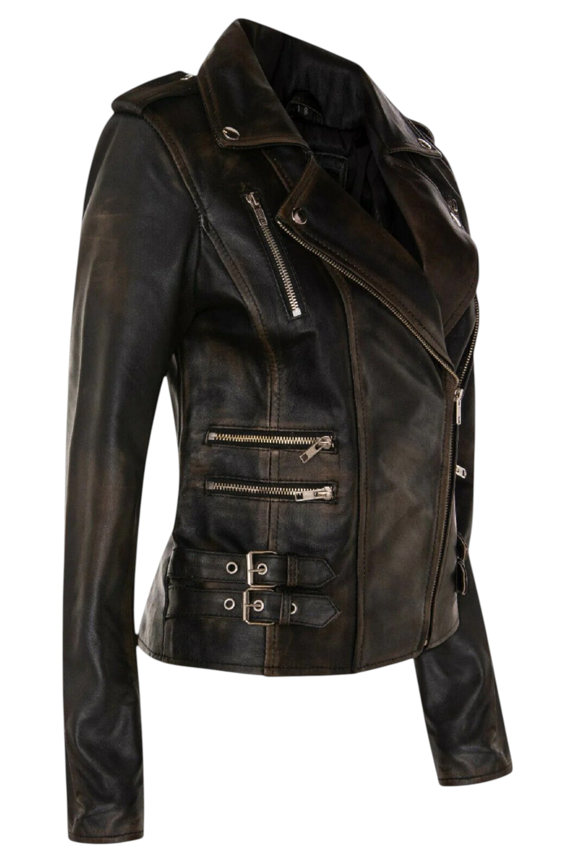 Tortoishell Leather Brando Biker Jacket-Loddon, Image 2 of 6