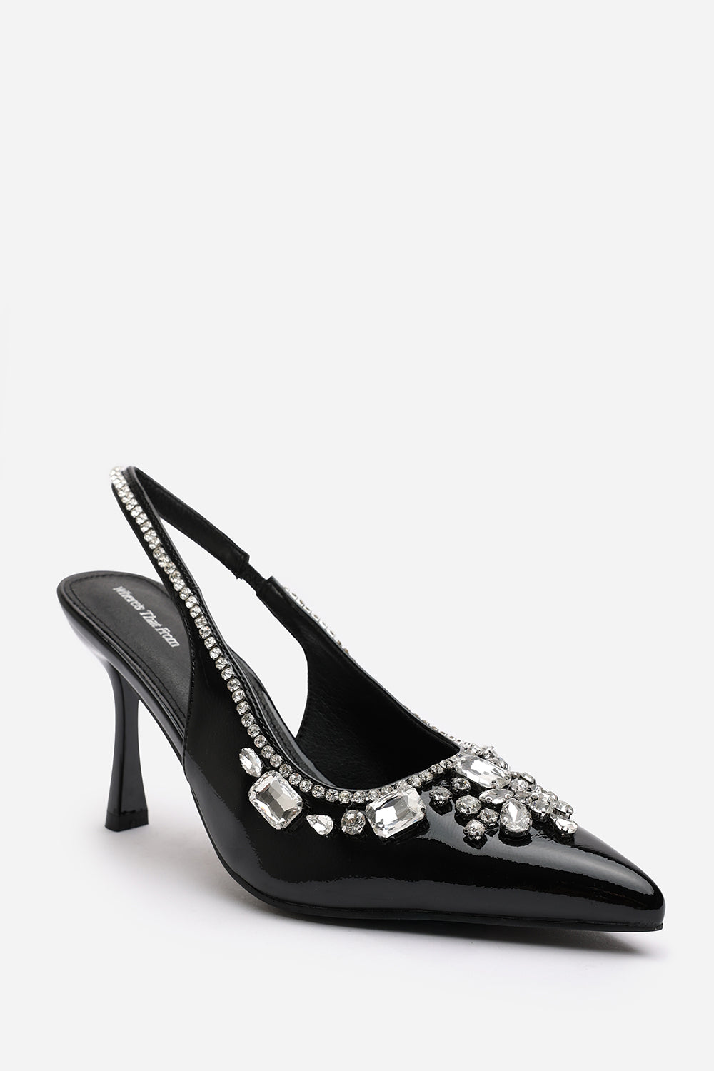 Black 'Karen' Patent Slingback Mid Heel, Image 3 of 6