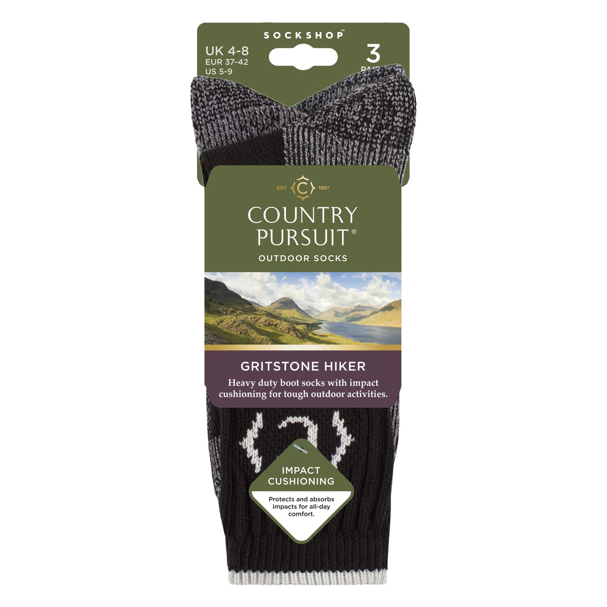 Black 3 Pairs Heavy Duty Cushioned Hiking Socks, Image 3 of 3