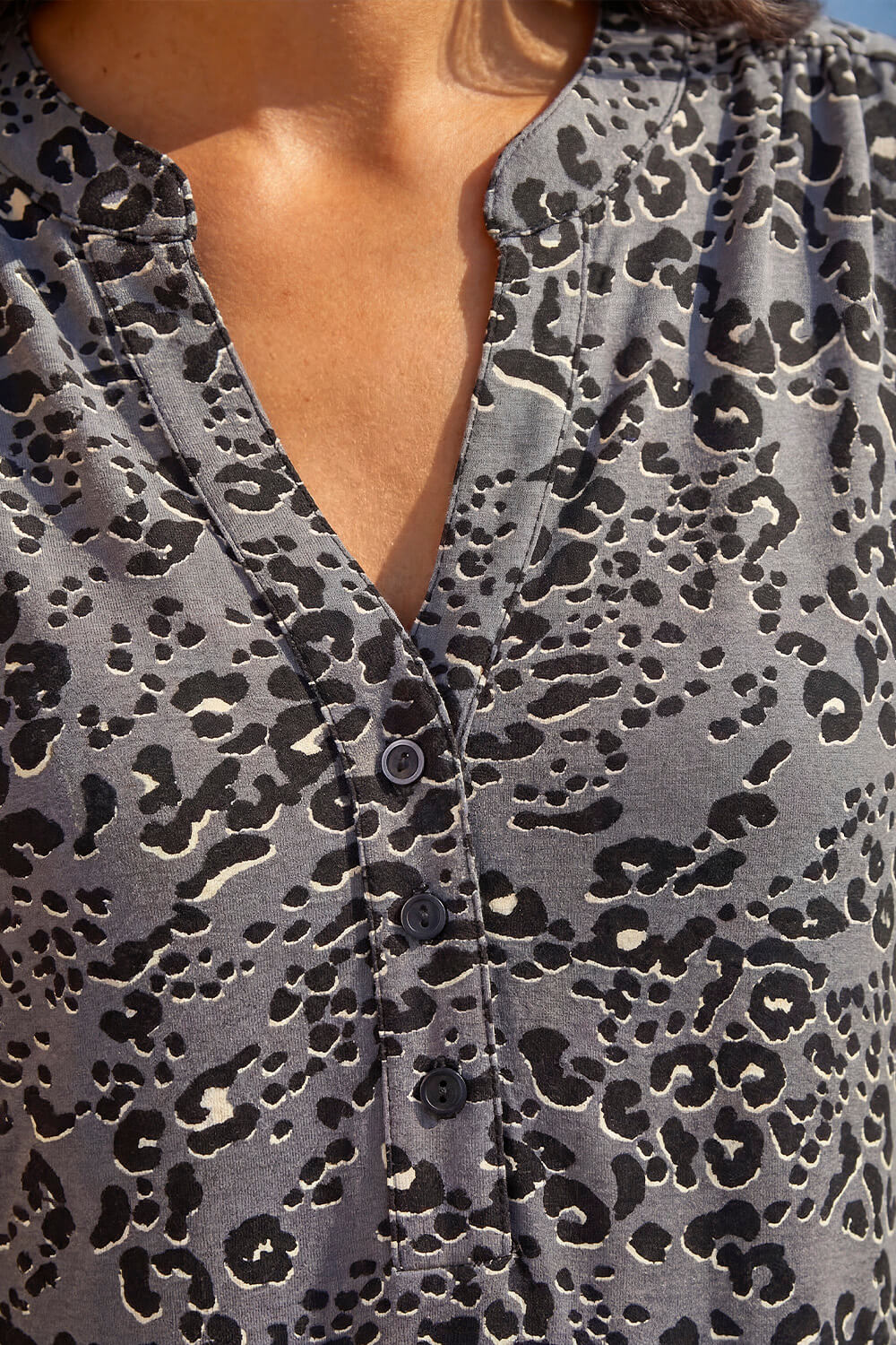Grey Animal Print Stretch Blouse, Image 5 of 4