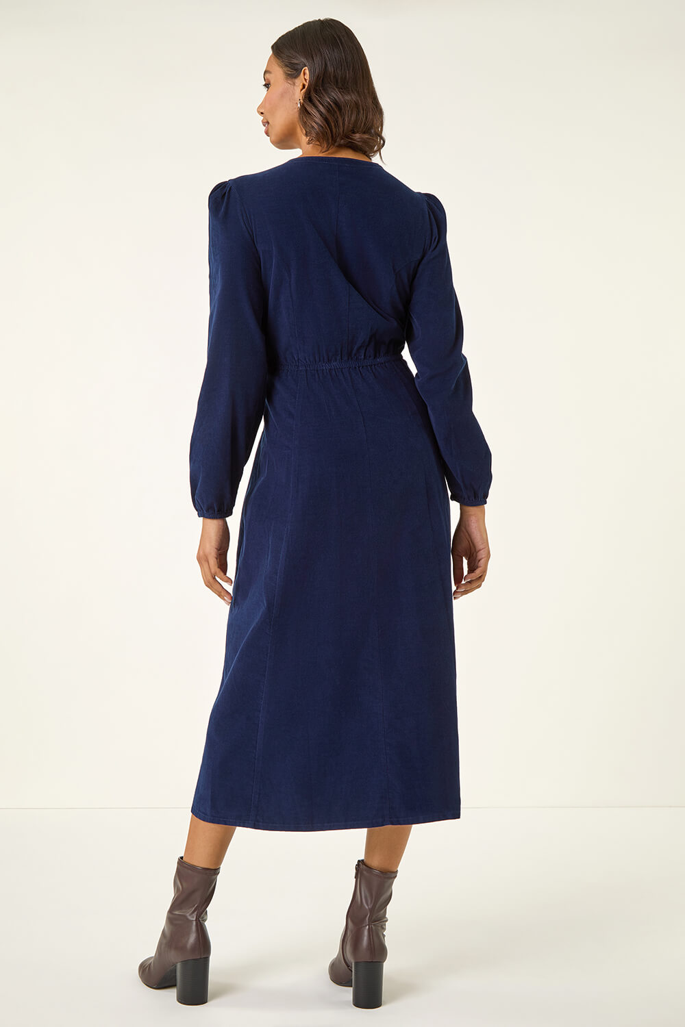 Navy Corduroy Button Down Midi Dress, Image 4 of 5