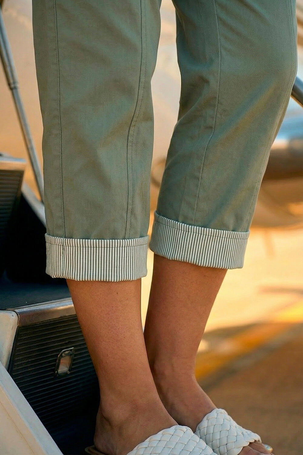 Khaki Contrast Detail Cropped Stretch Trouser, Image 5 of 4