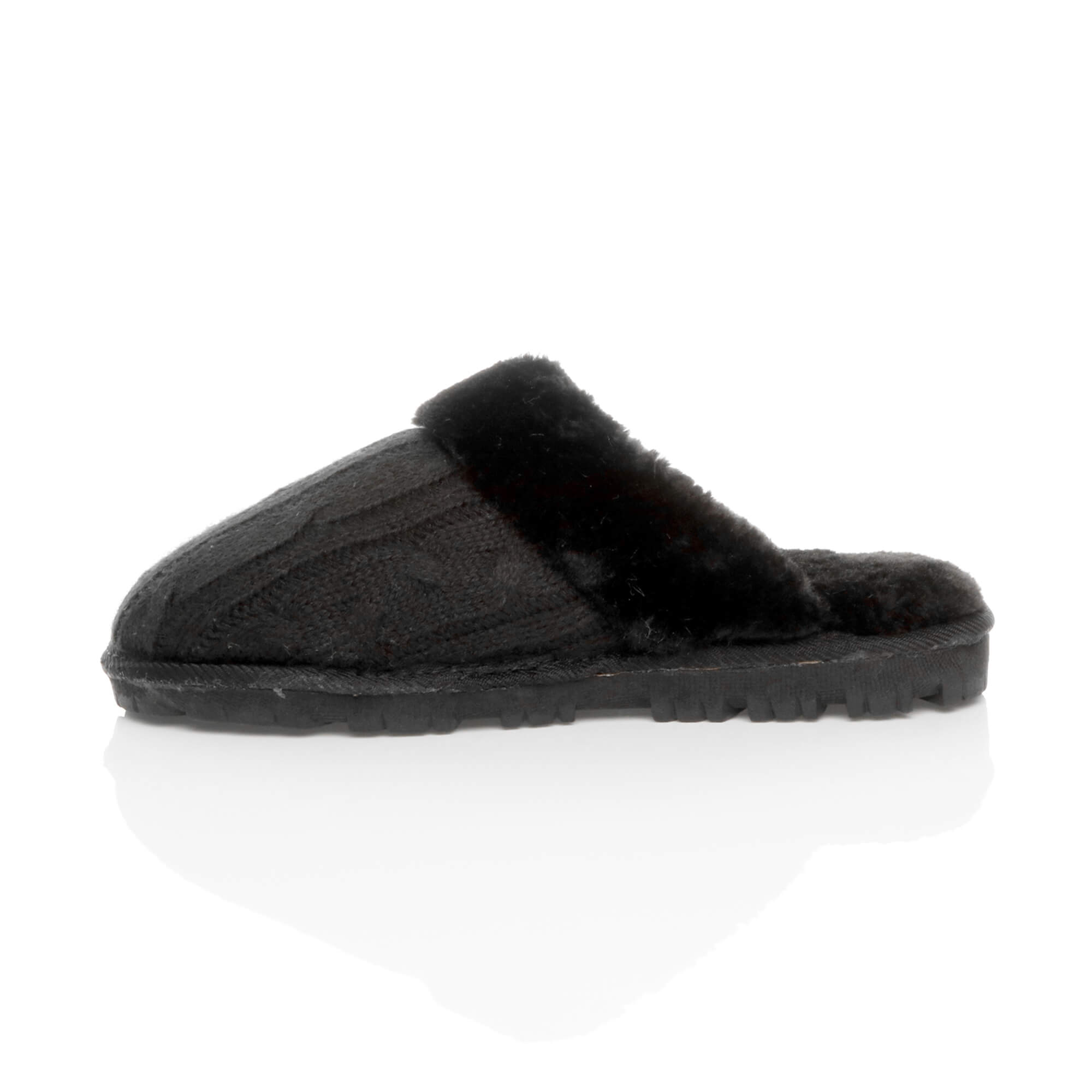 Black AJVANI Black Faux Fur Lined Slip On Memory Foam Mules Slippers, Image 2 of 5