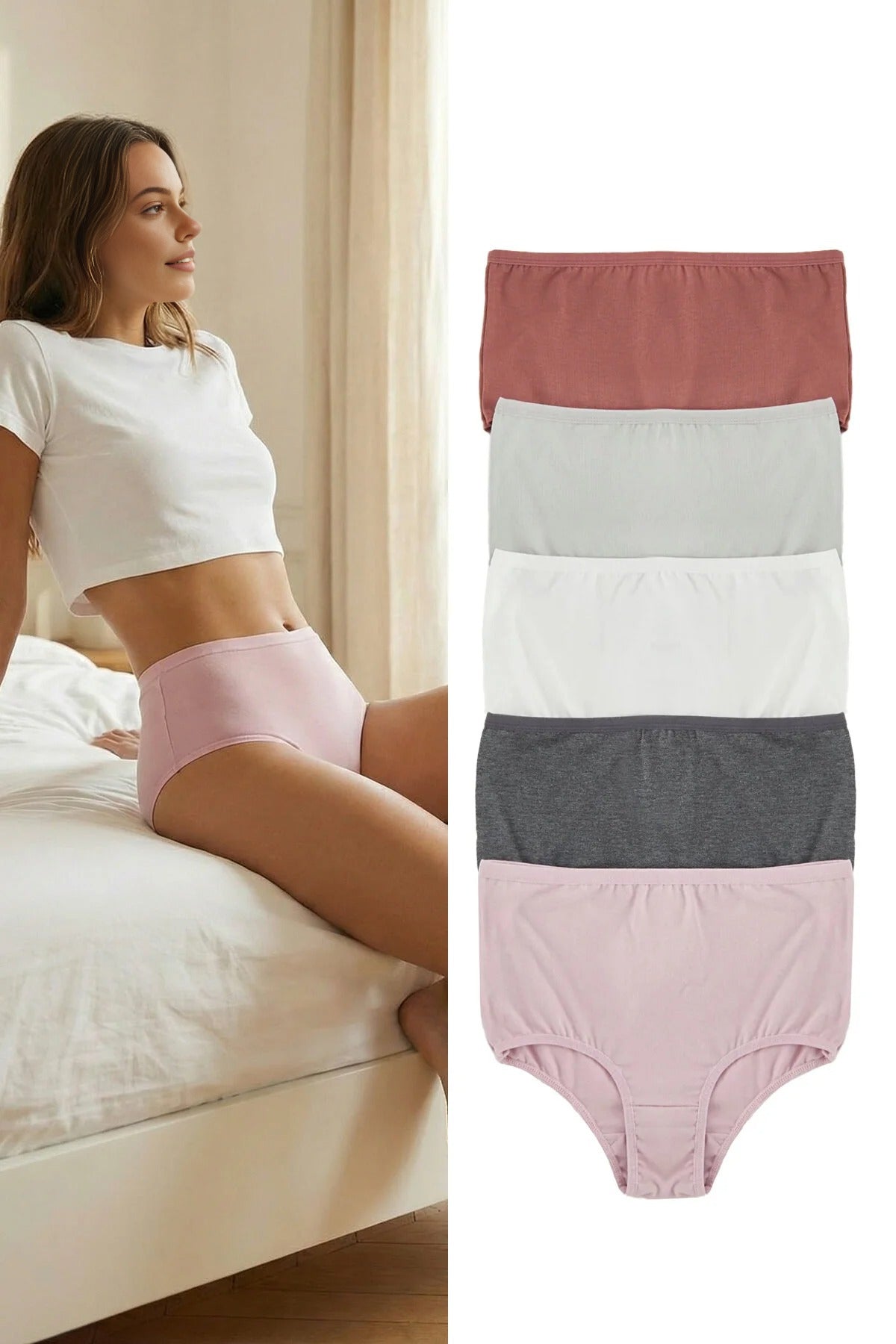 Multi WOVCOR Multi 5 Pack Plain High Waist Seamfree Briefs Set, Image 1 of 3