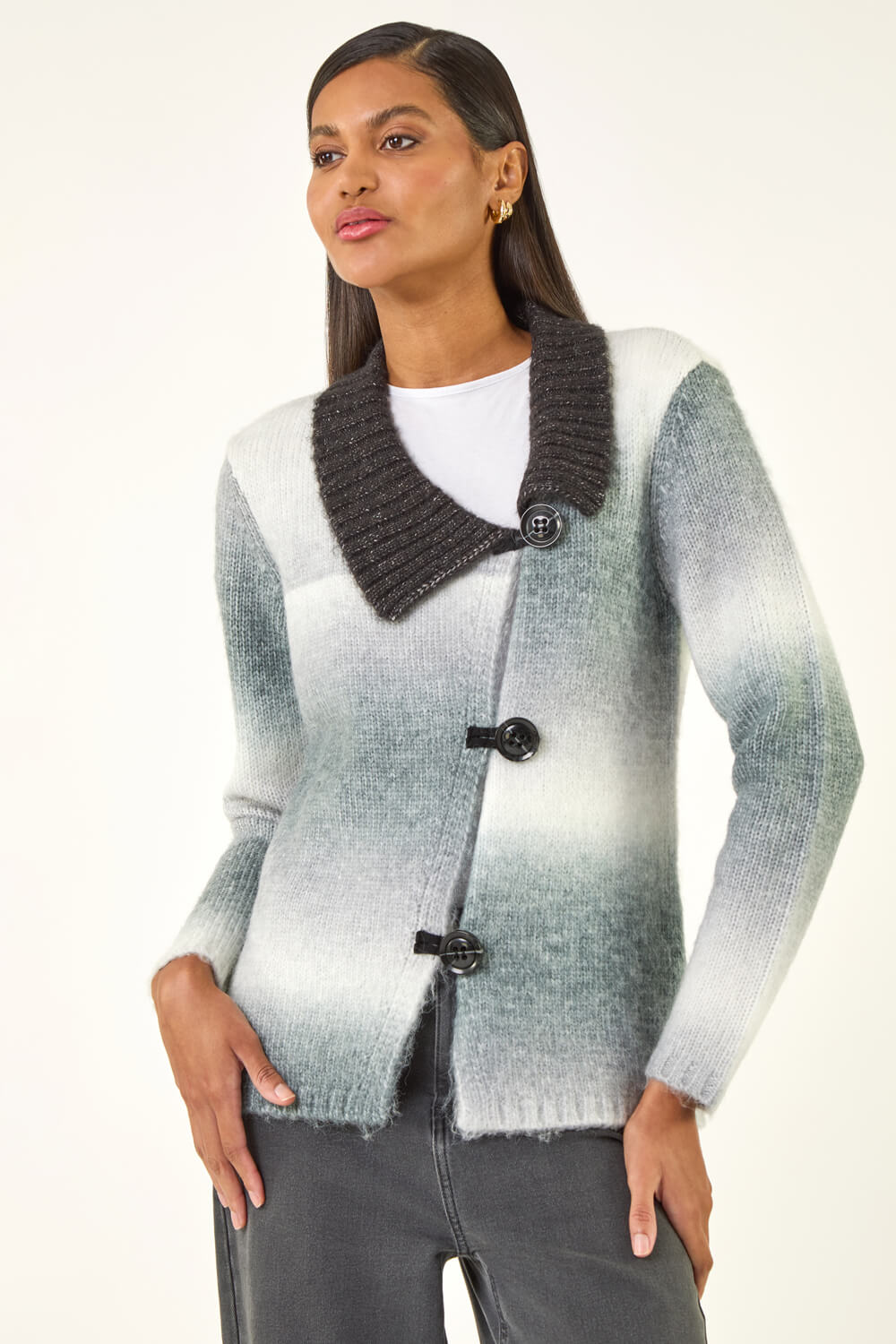 Black Ombre Buttoned Knit Cardigan, Image 1 of 5