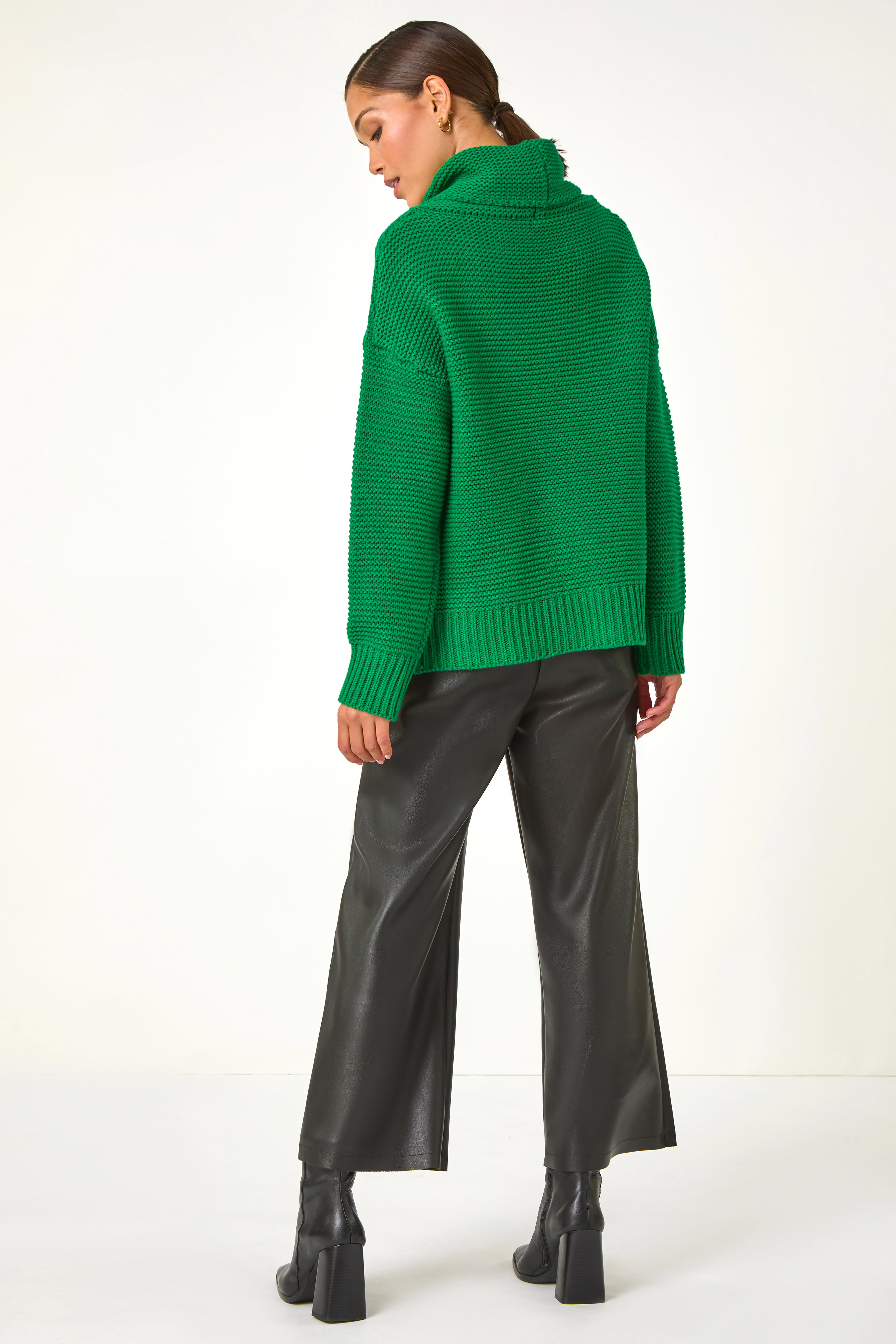 Green Textured Cowl Neck Jumper, Image 4 of 5