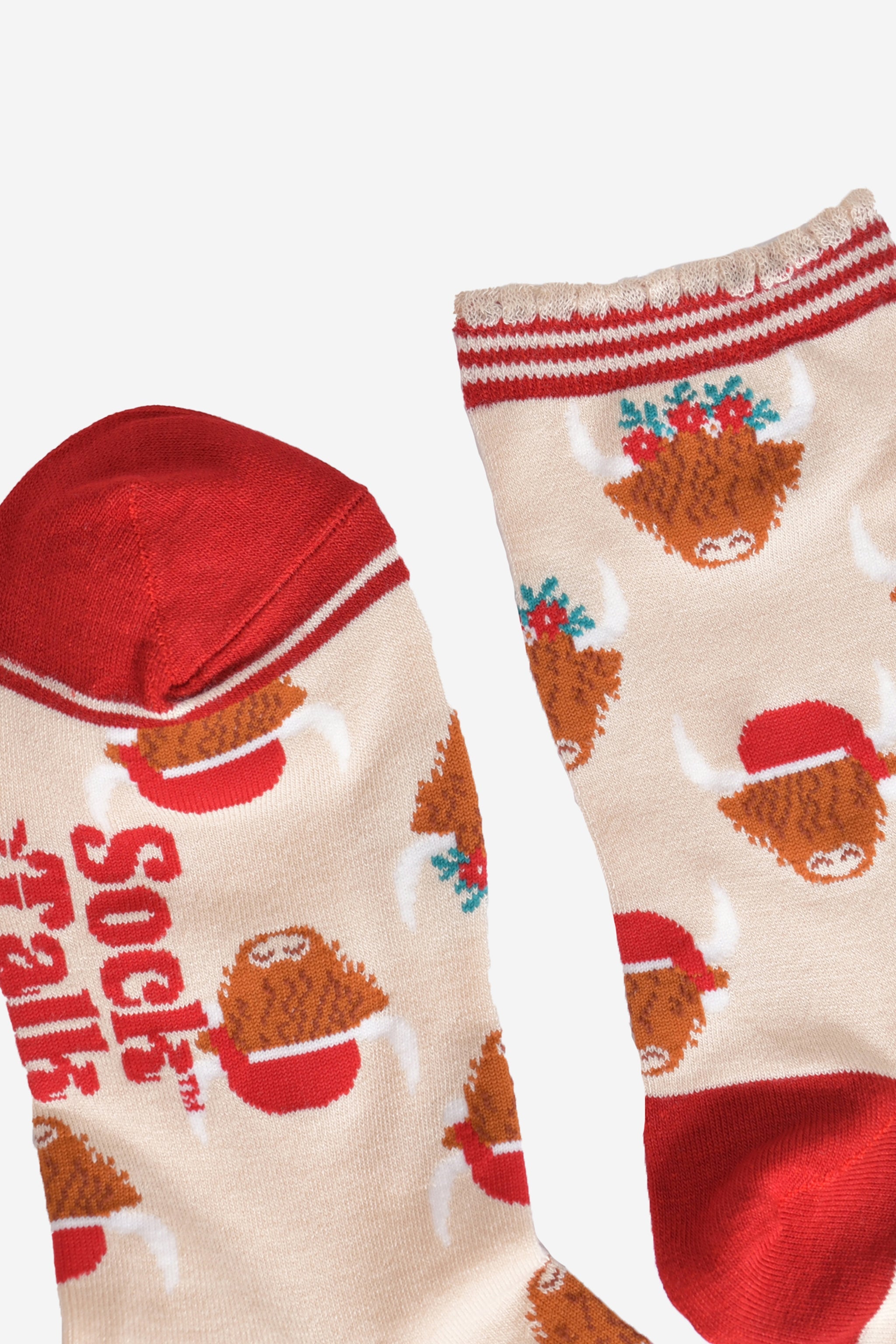 Red Highland Cow Christmas Bamboo Socks, Image 4 of 5